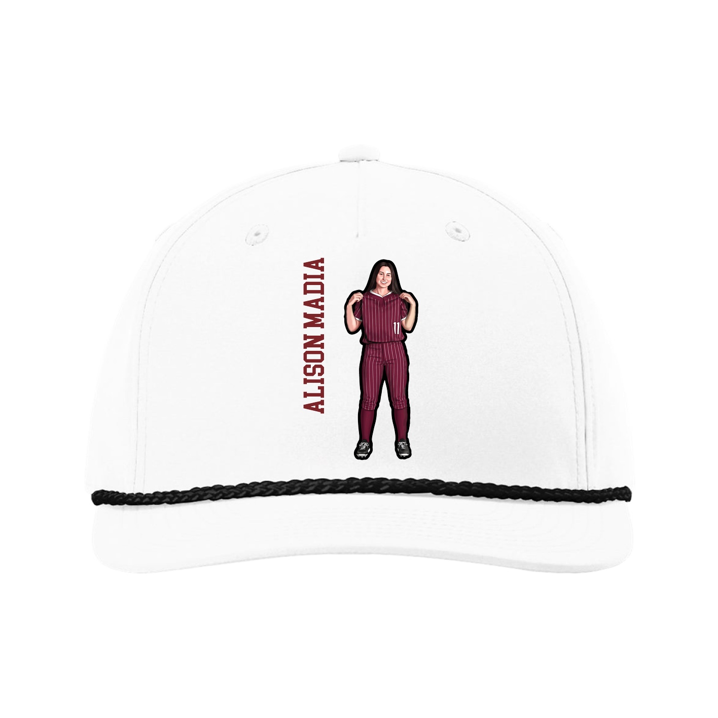 Five-Panel Classic Rope Cap — Name Vertical in White