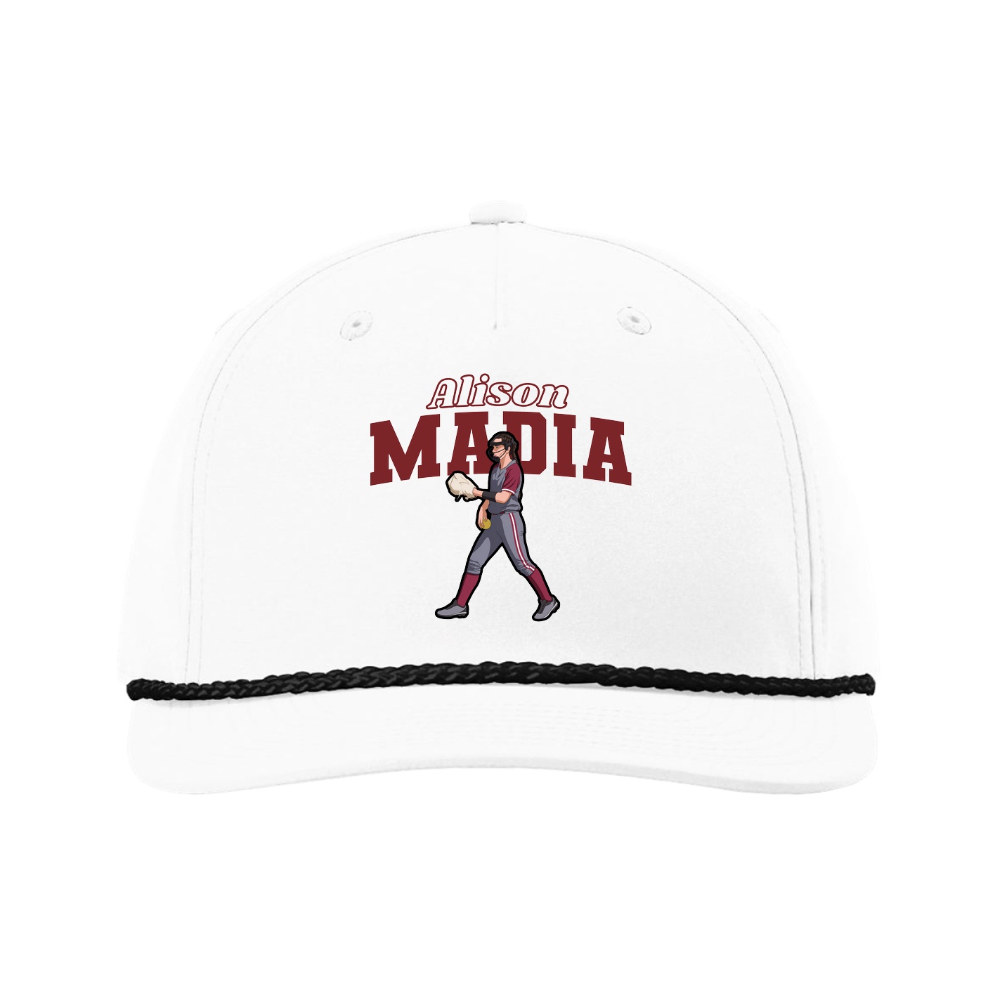 Five-Panel Classic Rope Cap — Name Arch in White