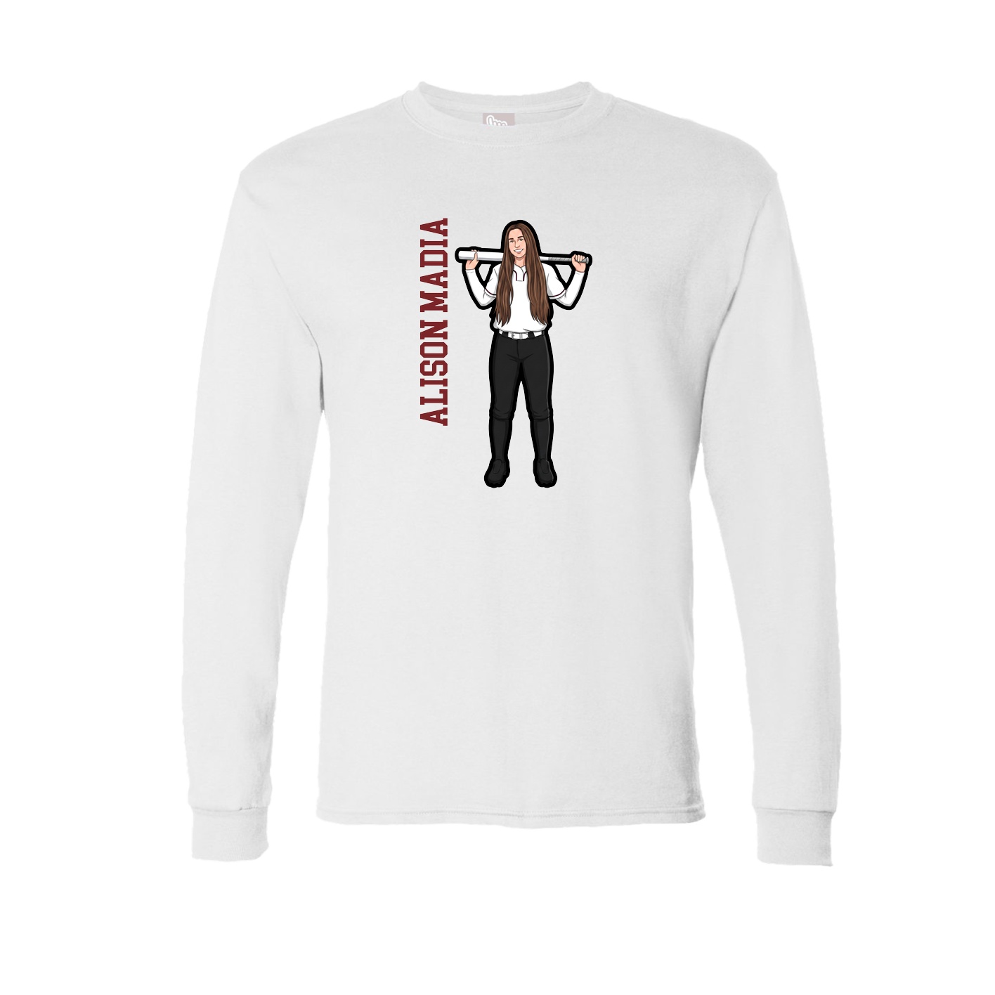 Long Sleeve Tee — Name Vertical in White