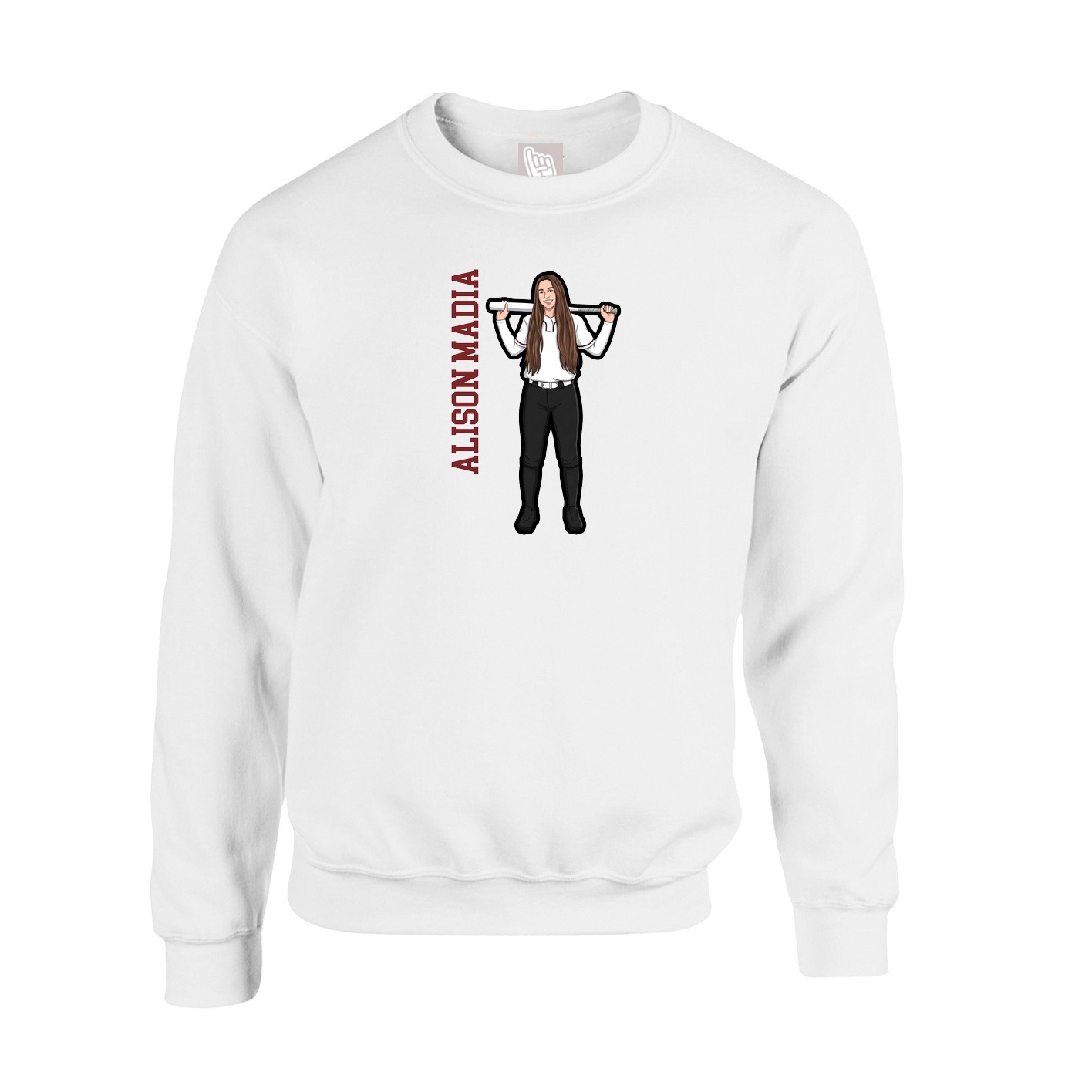 Fleece Crew — Name Vertical in White