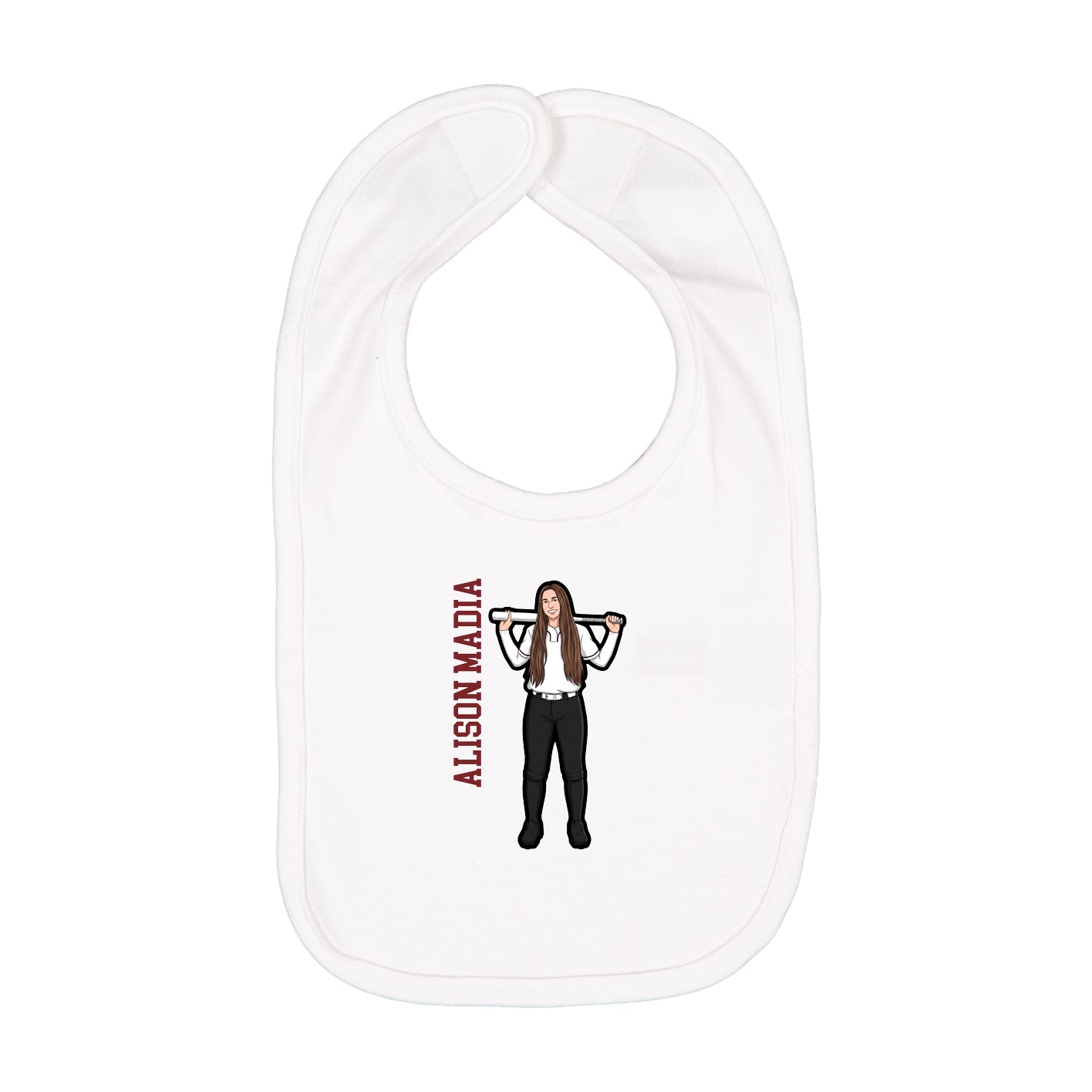 Infant Bib — Name Vertical in White