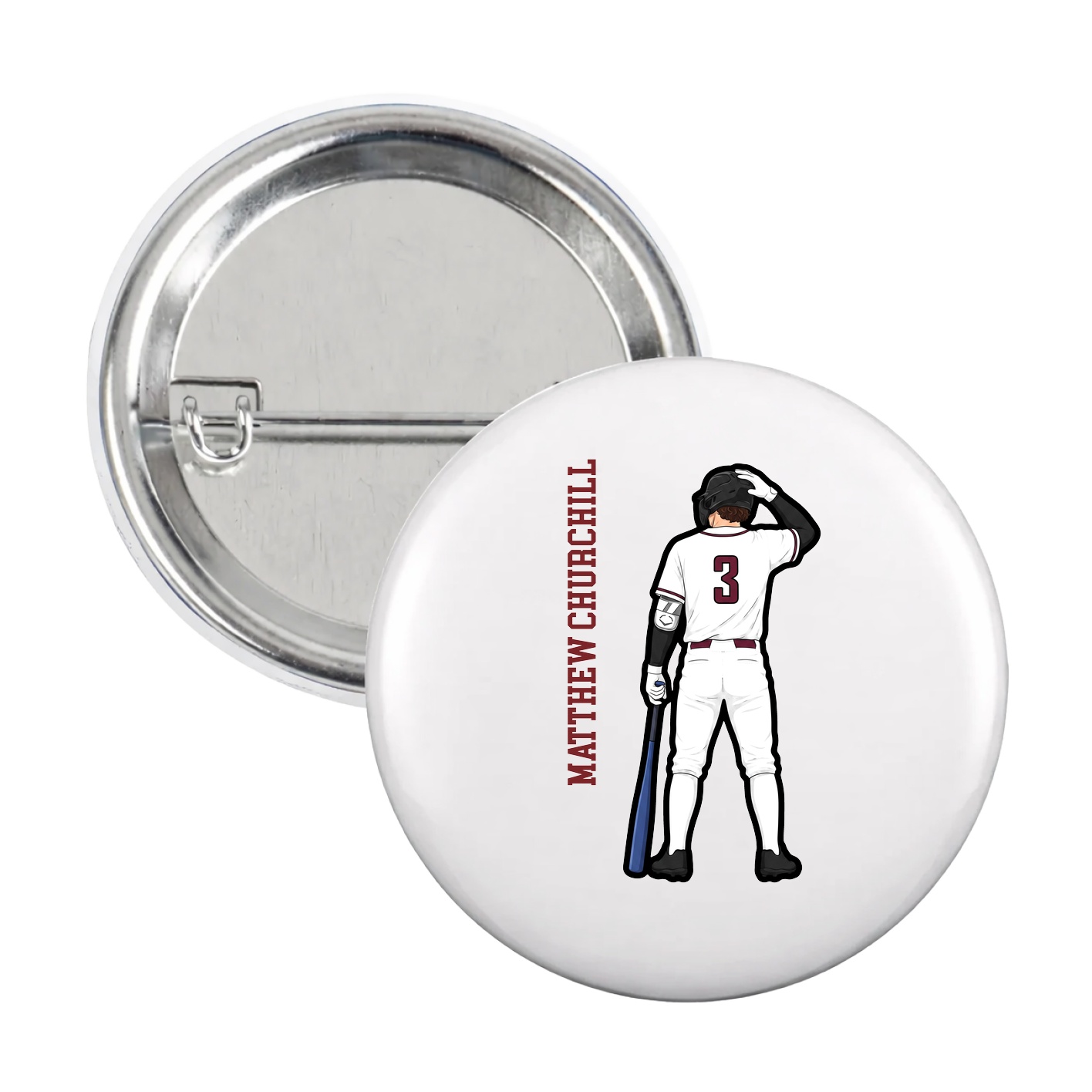 Game Day Button — Name Vertical in White