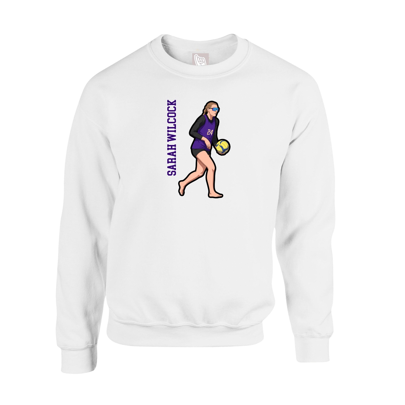 Fleece Crew — Name Vertical in White