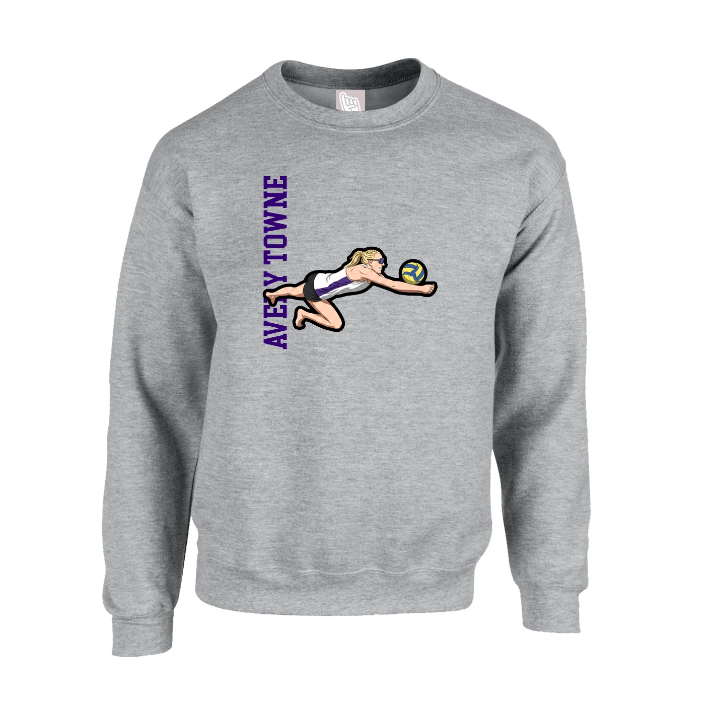 Fleece Crew — Name Vertical in Grey