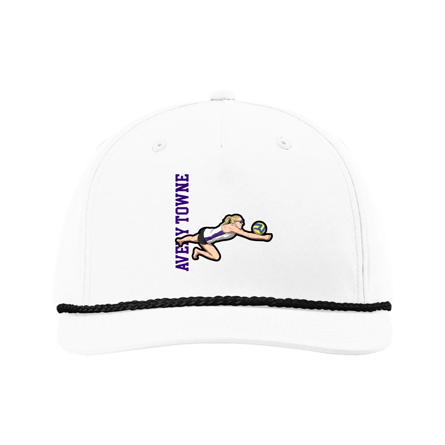 Five-Panel Classic Rope Cap — Name Vertical in White