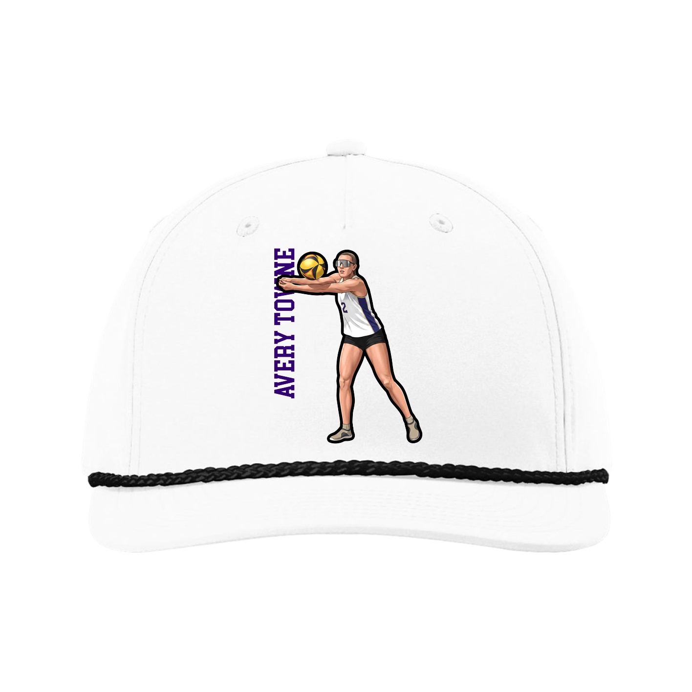 Five-Panel Classic Rope Cap — Name Vertical in White