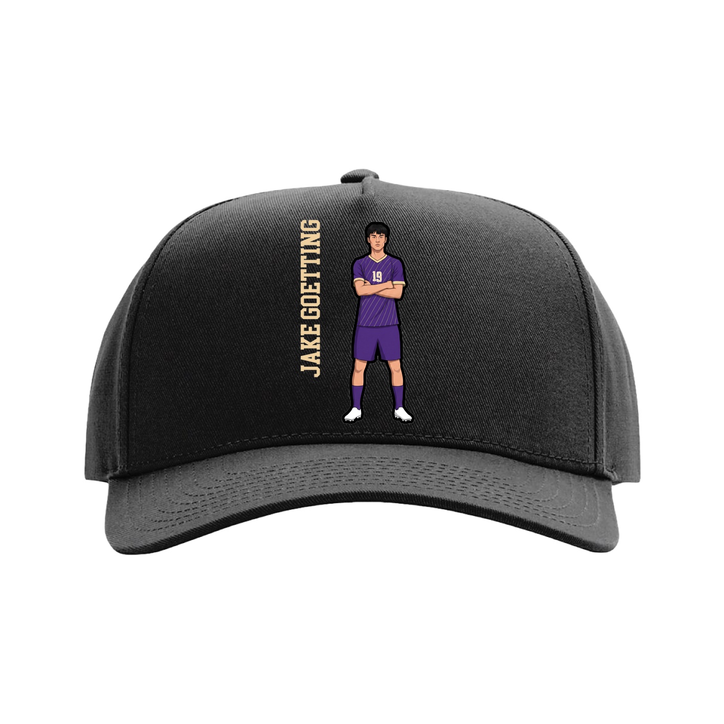 Full Fabric Five-Panel Champ Cap — Name Vertical in Black