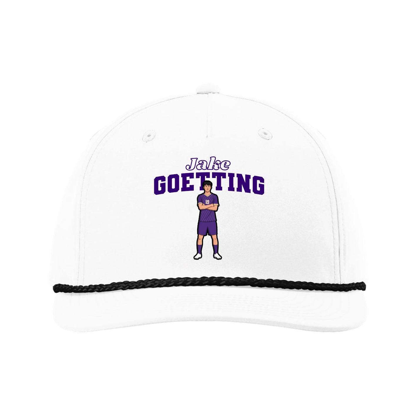 Five-Panel Classic Rope Cap — Name Arch in White