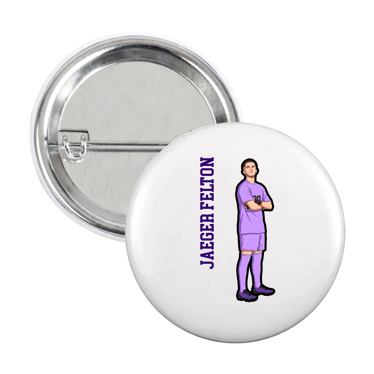 Game Day Button — Name Vertical in White