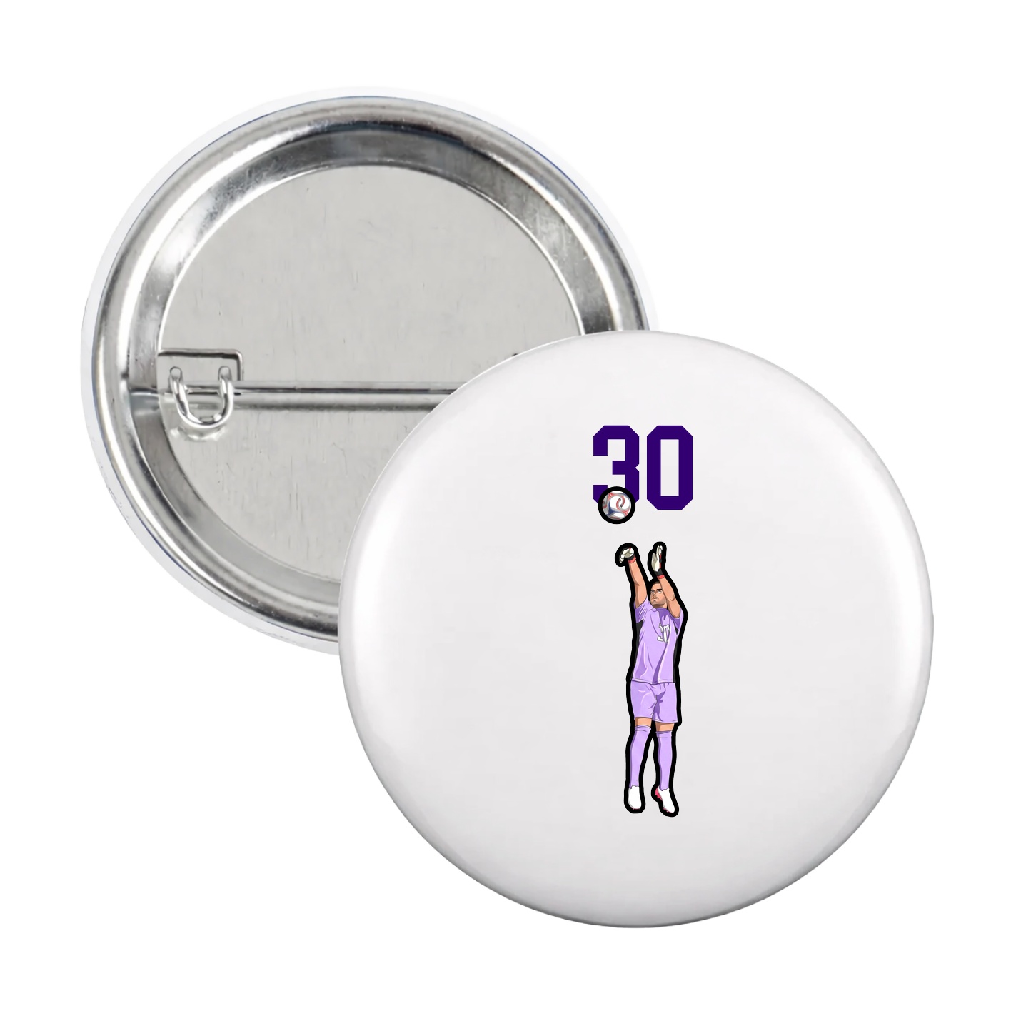 Game Day Button — Number Top in White