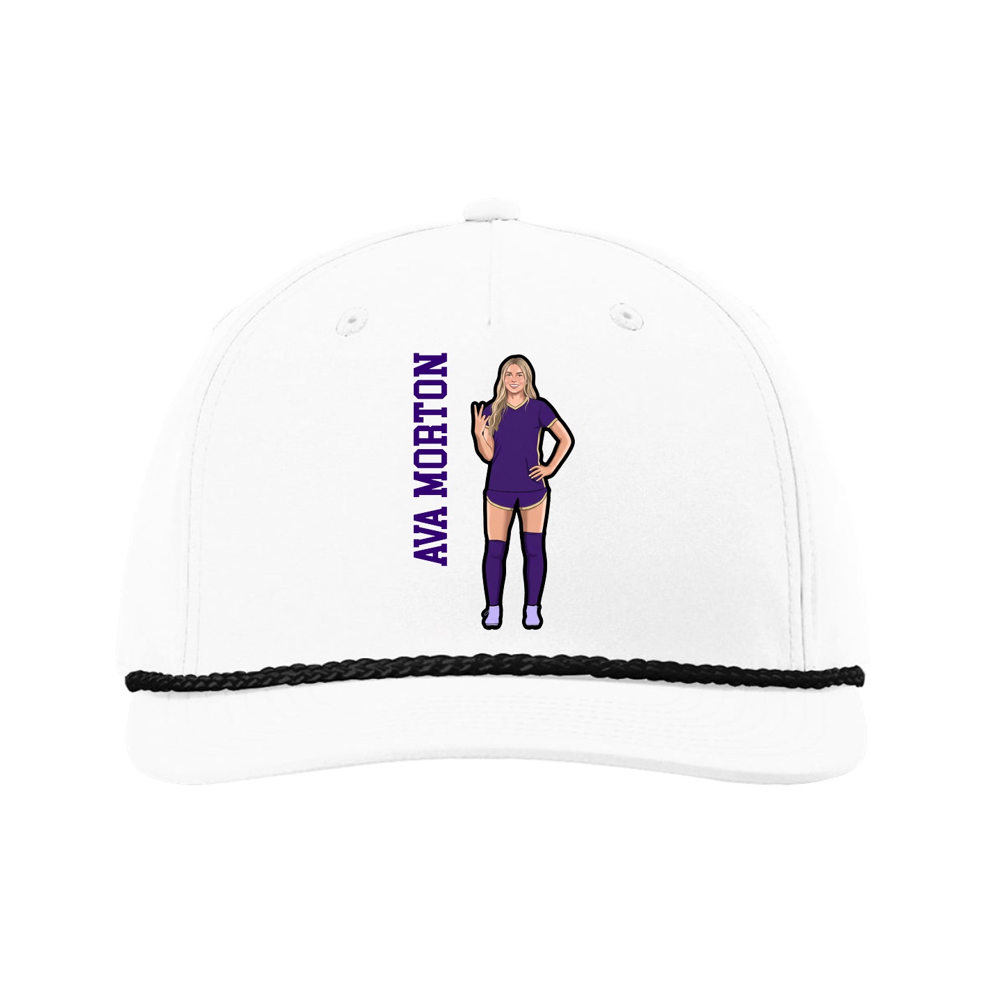 Five-Panel Classic Rope Cap — Name Vertical in White