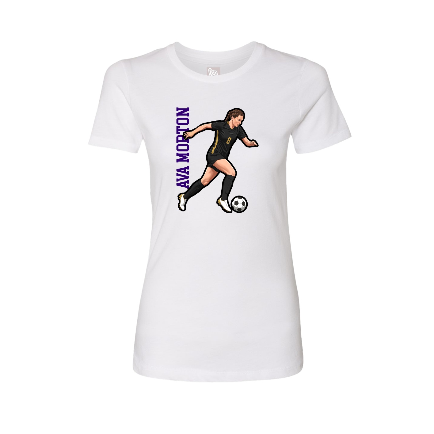 Fitted Women's Tee — Name Vertical in White