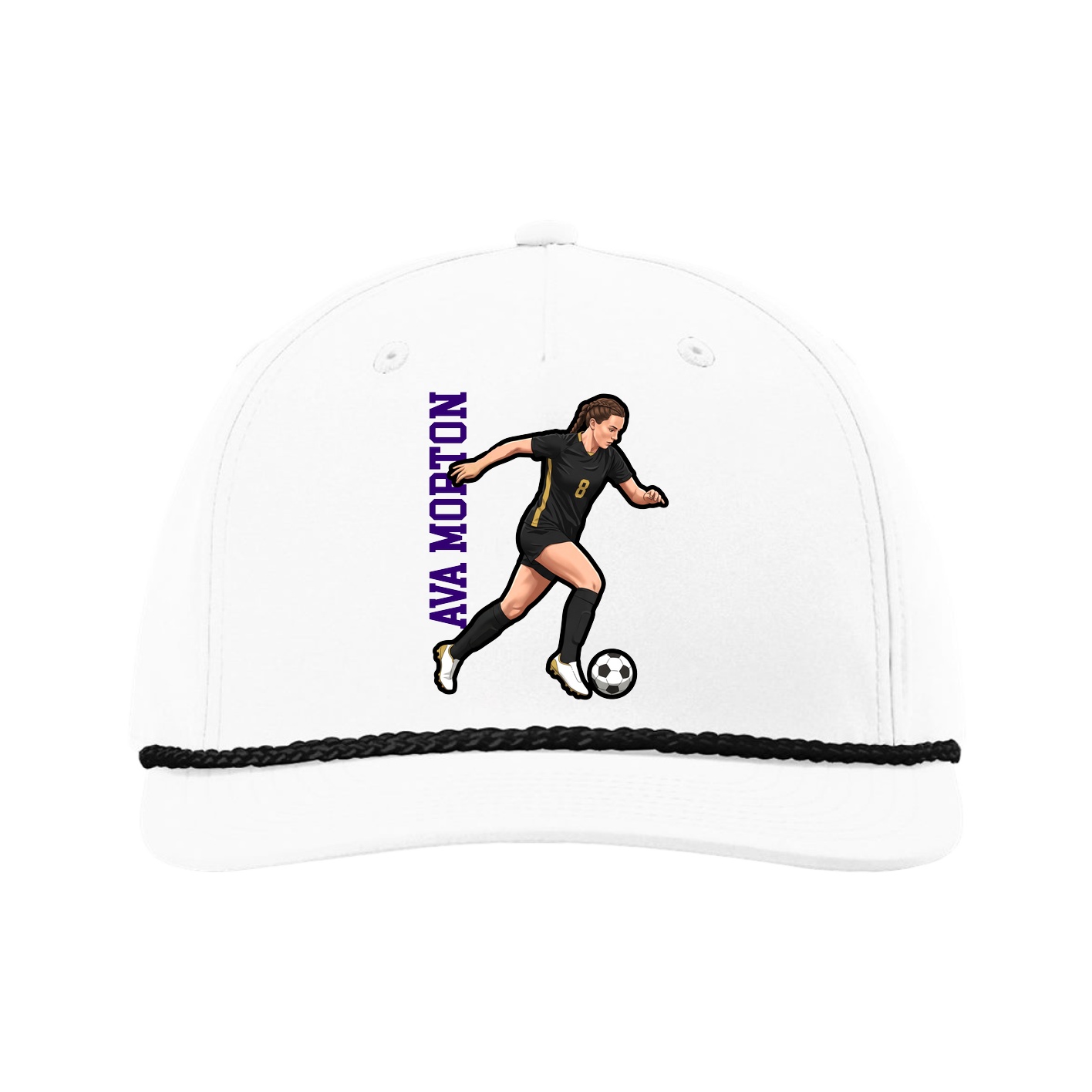 Five-Panel Classic Rope Cap — Name Vertical in White