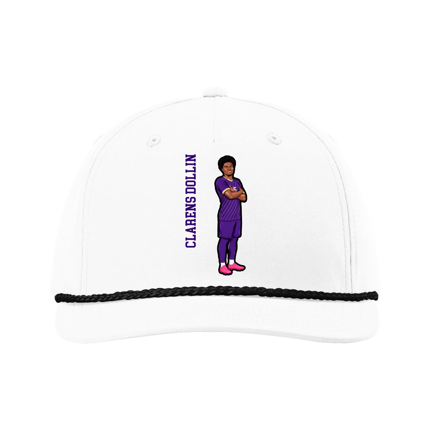 Five-Panel Classic Rope Cap — Name Vertical in White