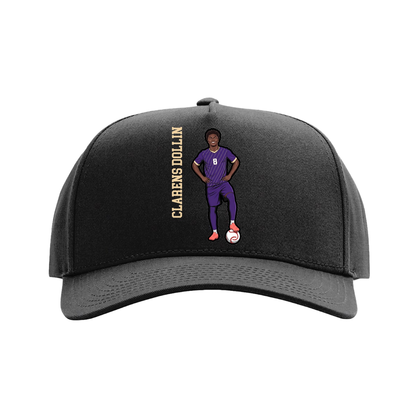 Full Fabric Five-Panel Champ Cap — Name Vertical in Black