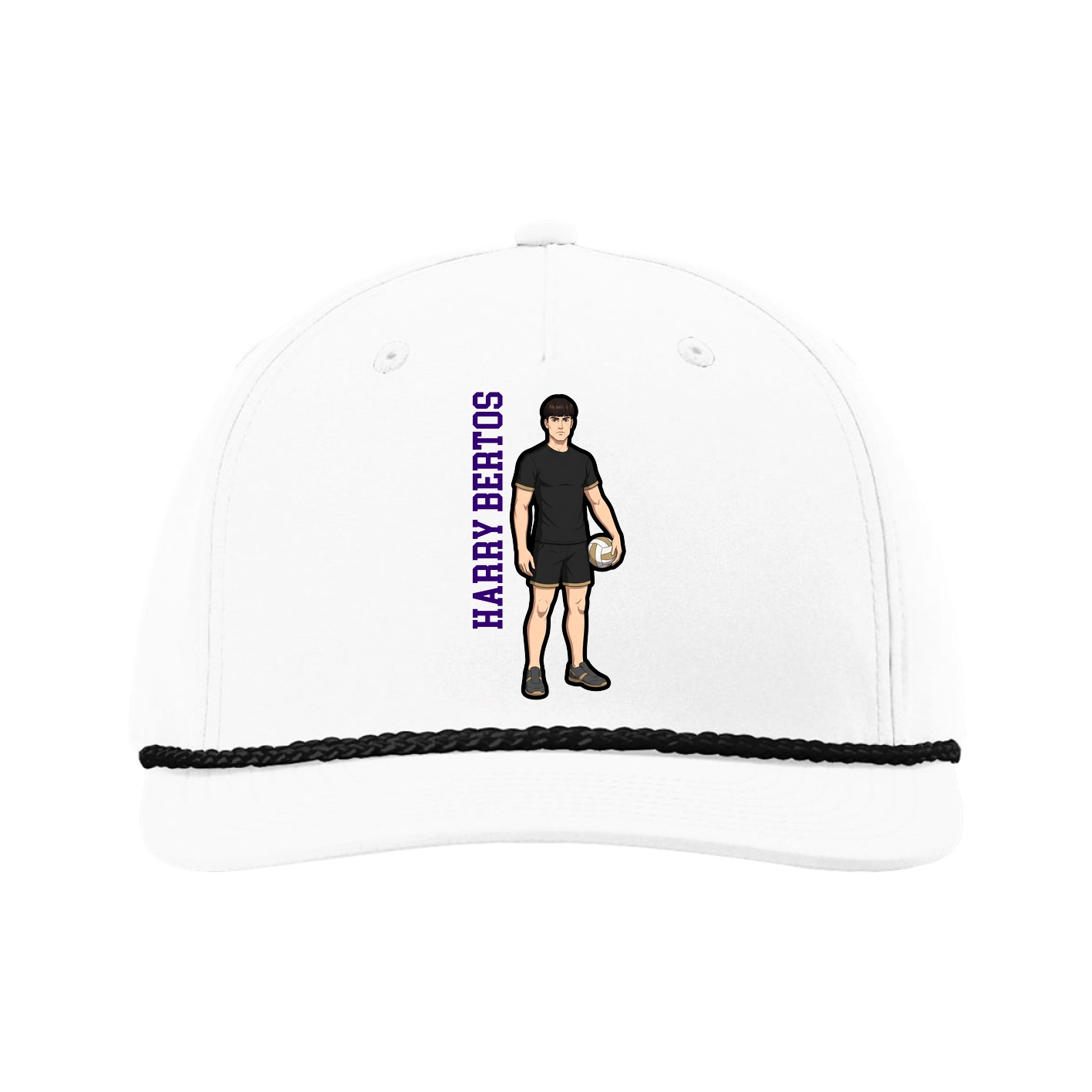 Five-Panel Classic Rope Cap — Name Vertical in White