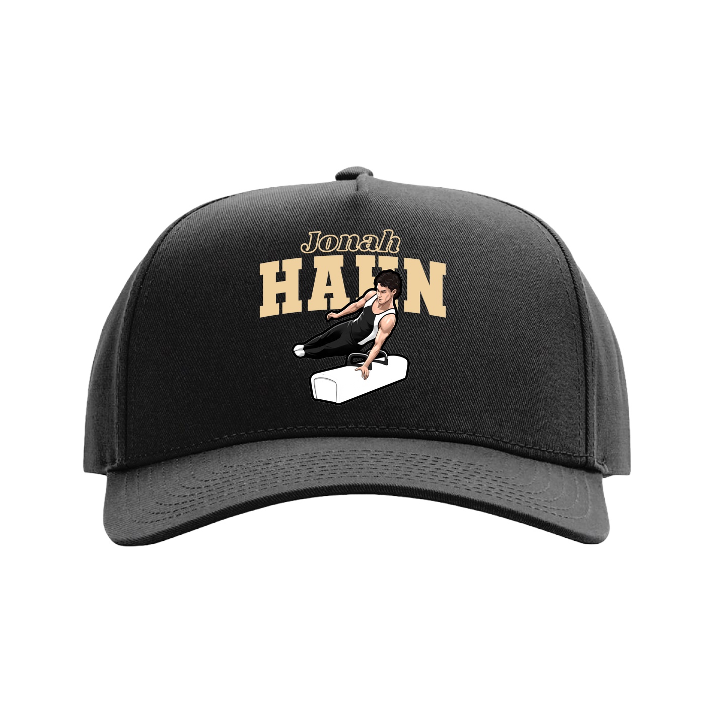 Full Fabric Five-Panel Champ Cap — Name Arch in Black