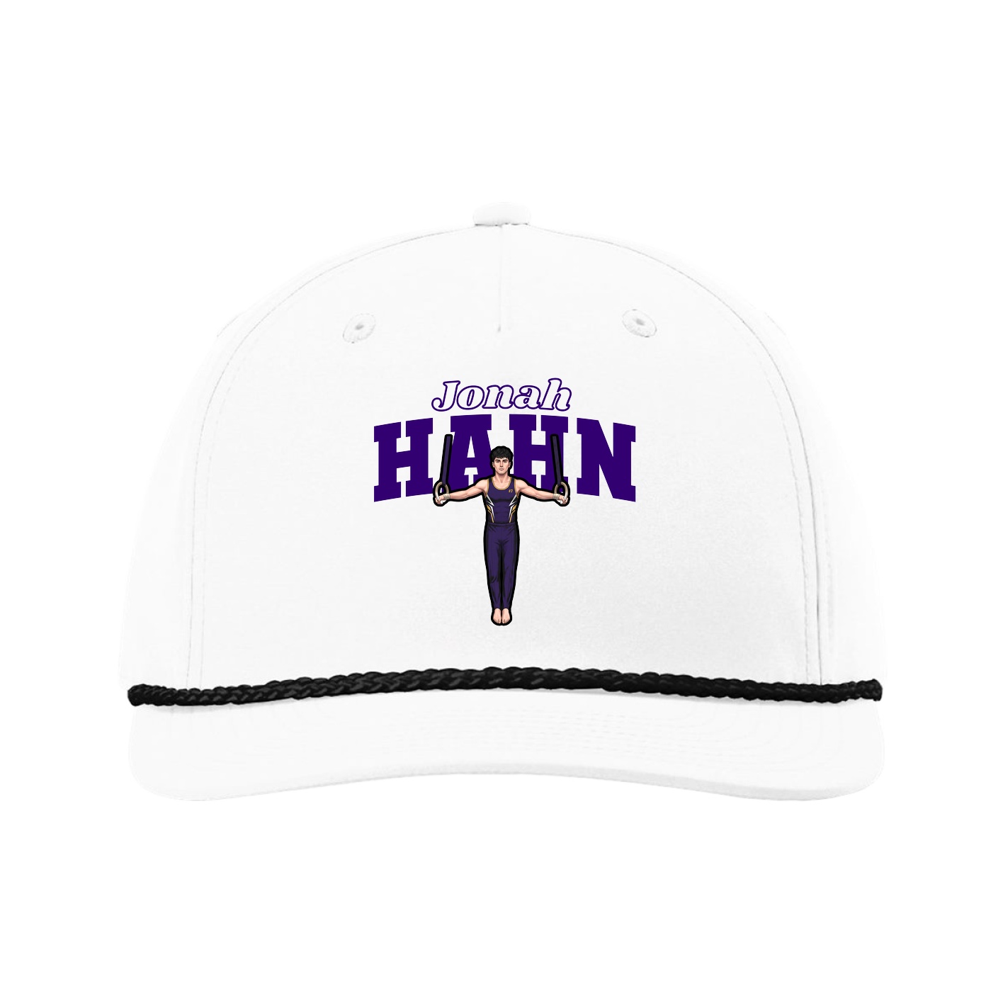 Five-Panel Classic Rope Cap — Name Arch in White