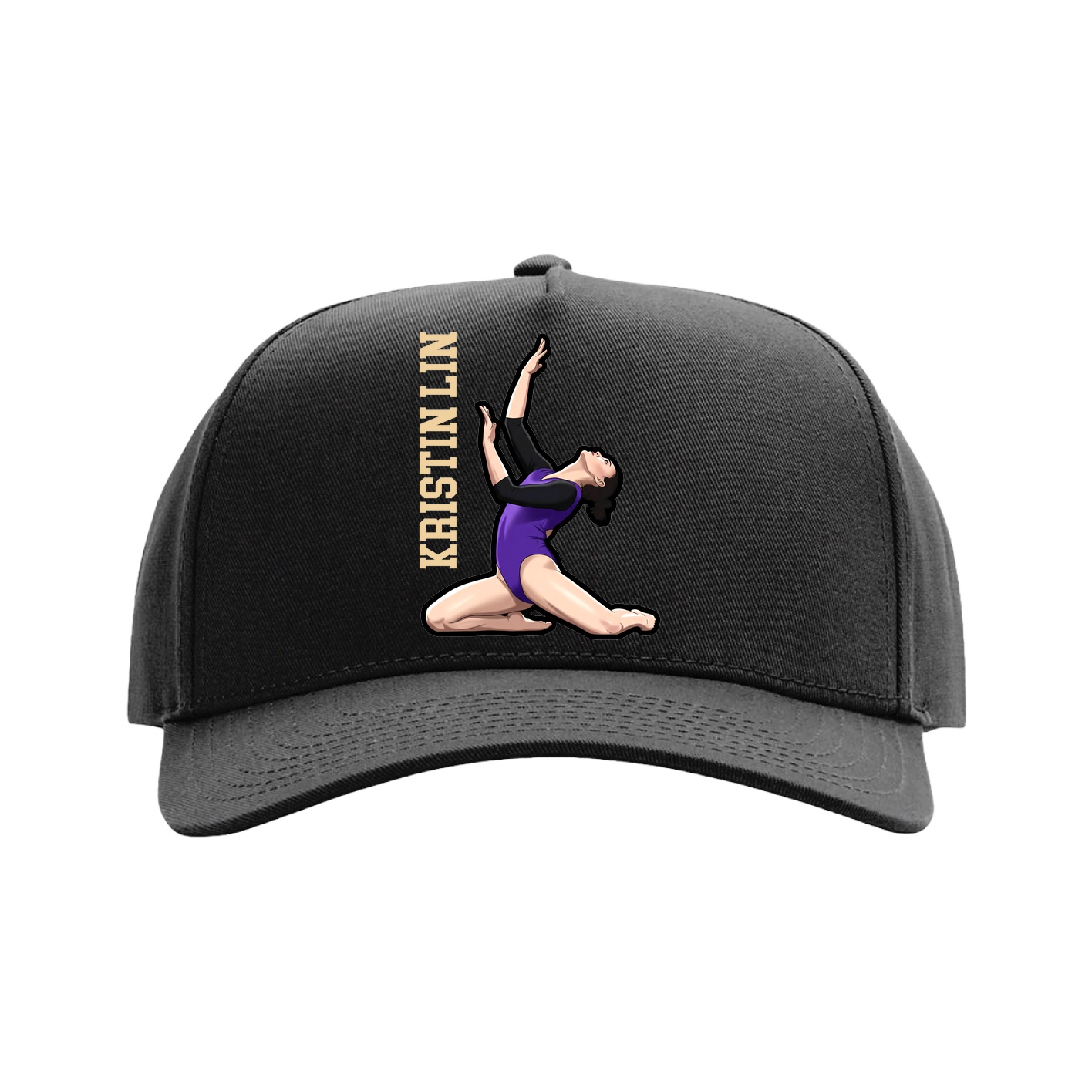 Full Fabric Five-Panel Champ Cap — Name Vertical in Black
