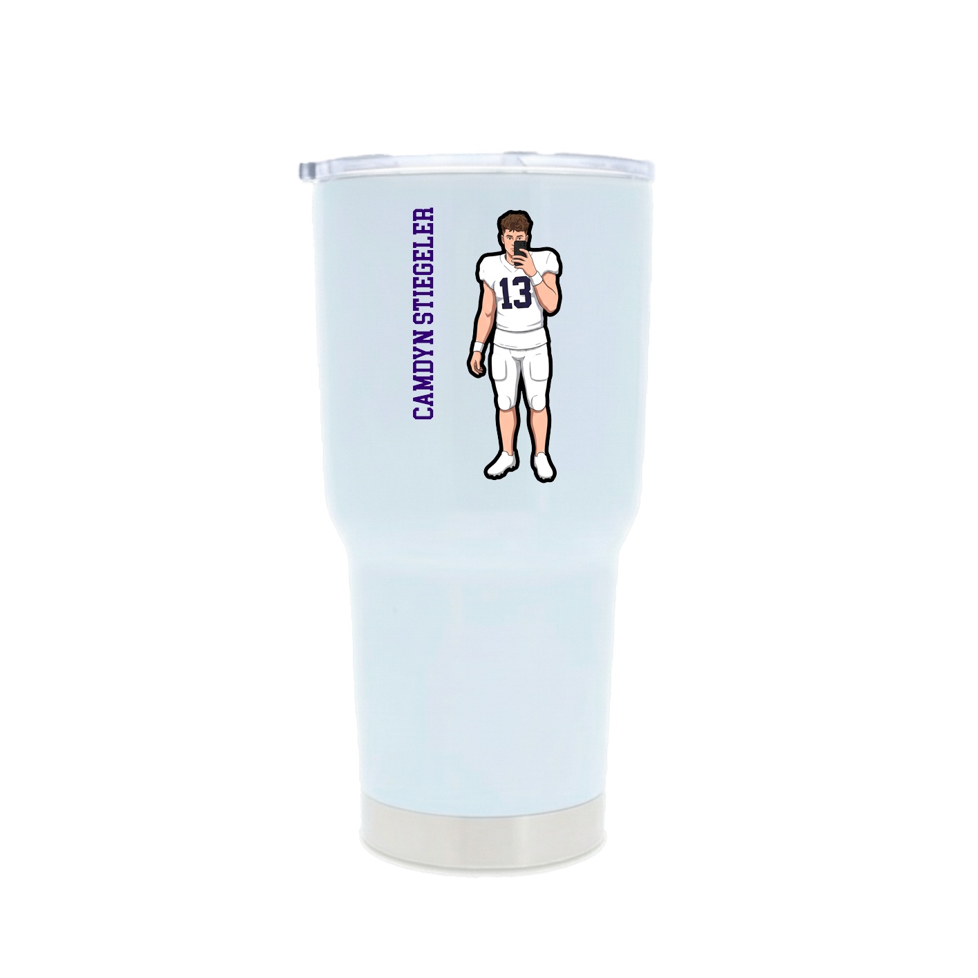 30oz Stainless Steel Tumbler — Name Vertical in White