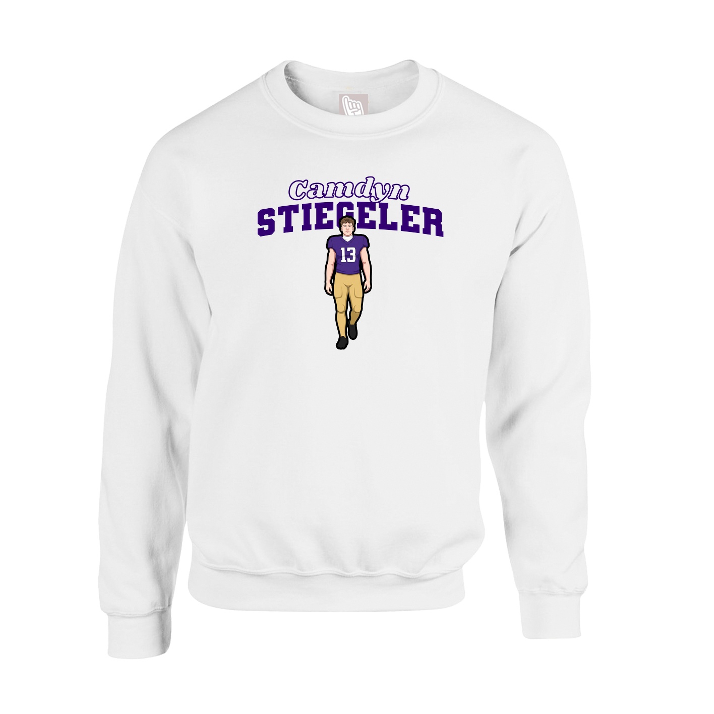 Fleece Crew — Name Arch in White