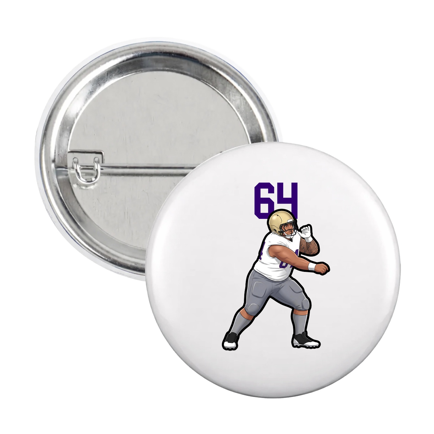 Game Day Button — Number Top in White
