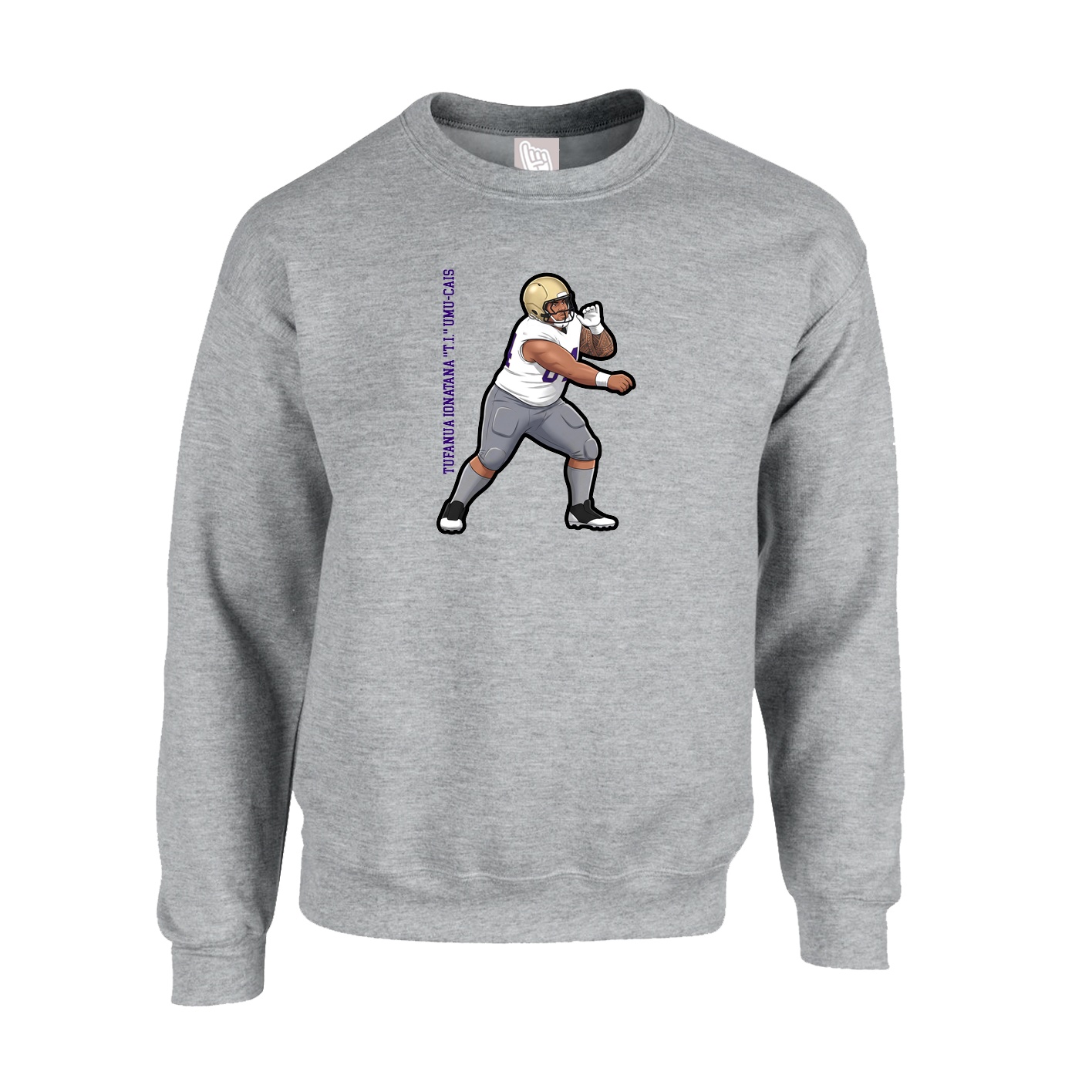 Fleece Crew — Name Vertical in Grey