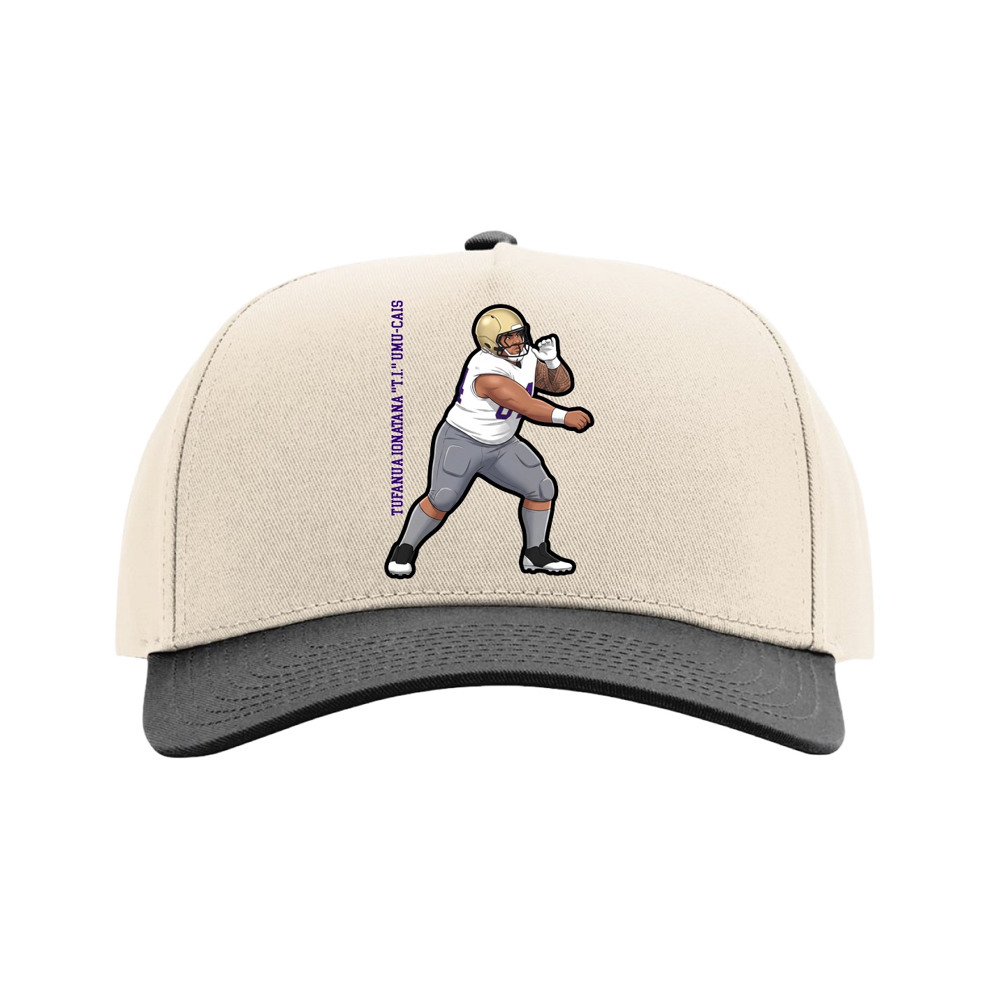 Full Fabric Five-Panel Champ Cap — Name Vertical in Cream/Black