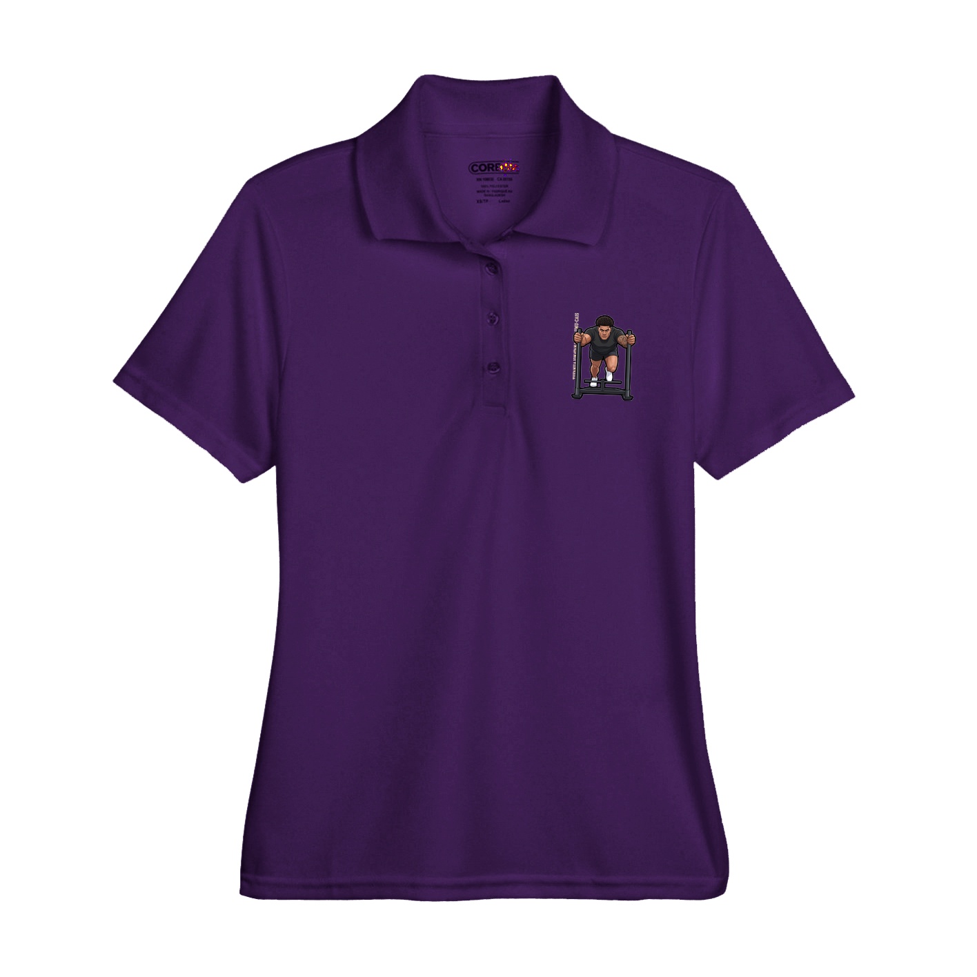 Womens Performance Polo — Name Vertical in Purple