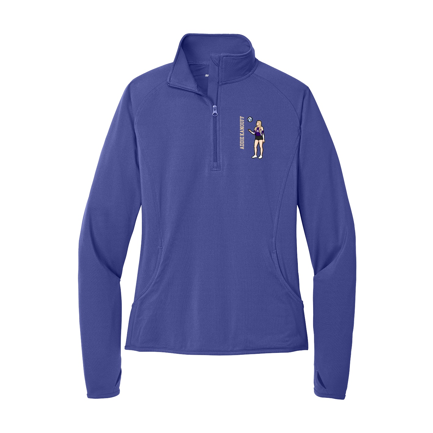 Women's Q-Zip Pullover — Name Vertical in Purple