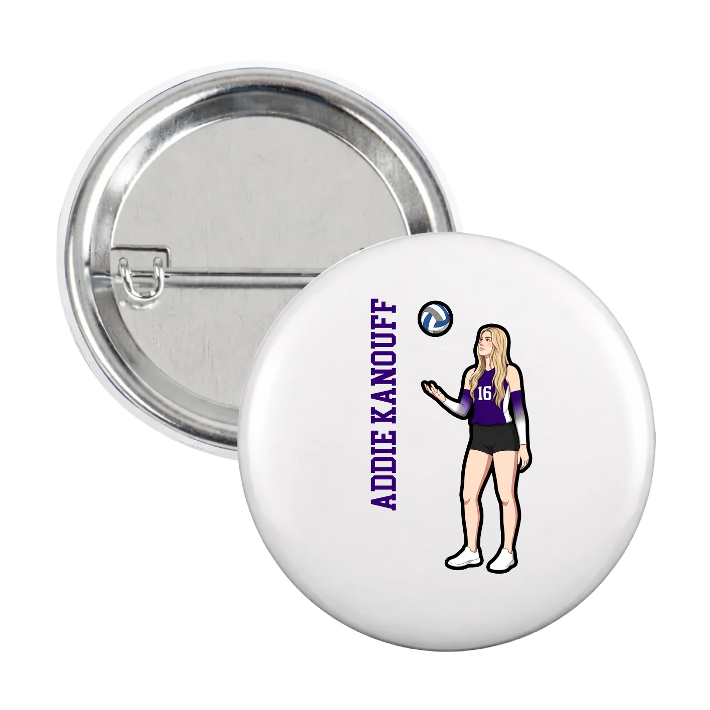 Game Day Button — Name Vertical in White