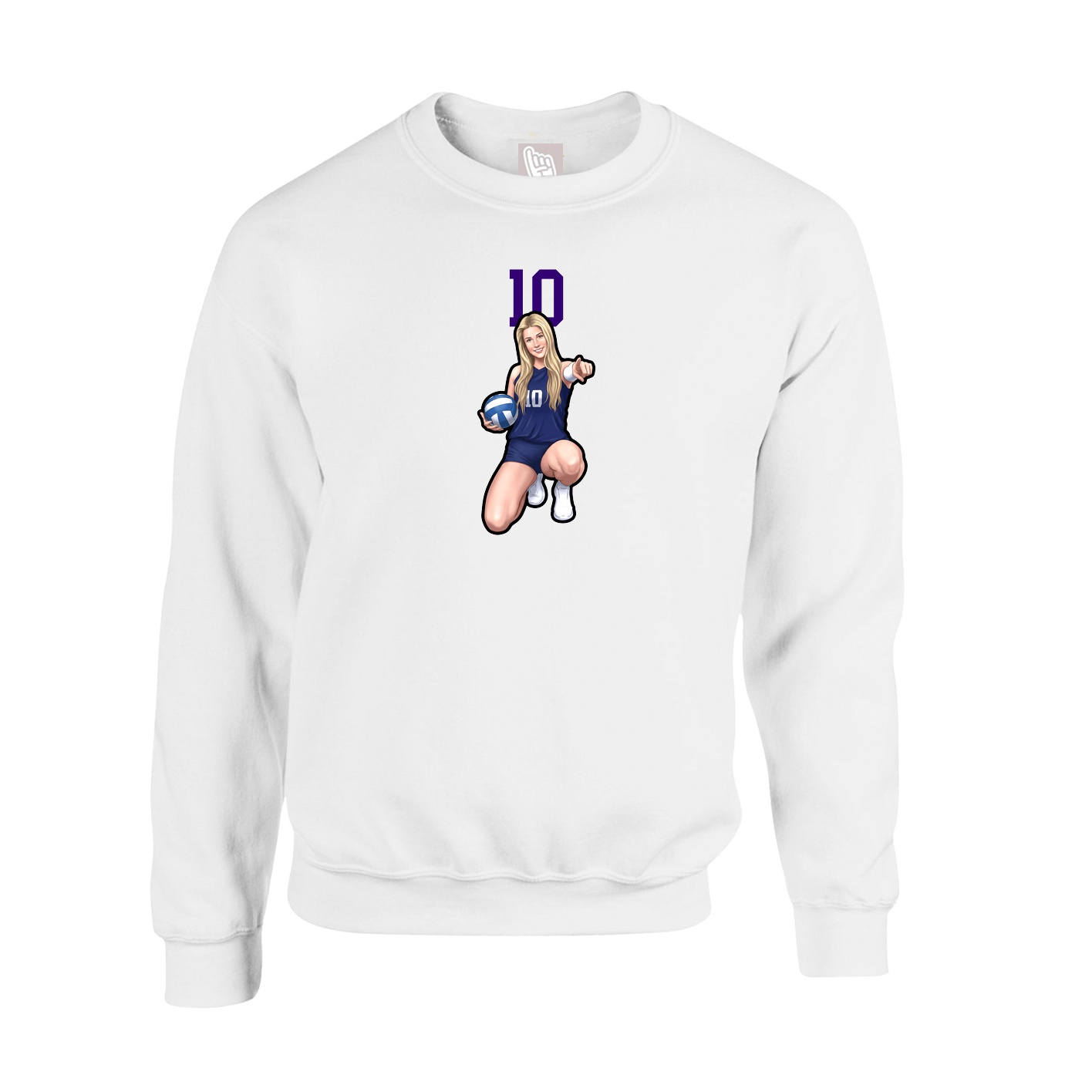 Fleece Crew — Number Top in White