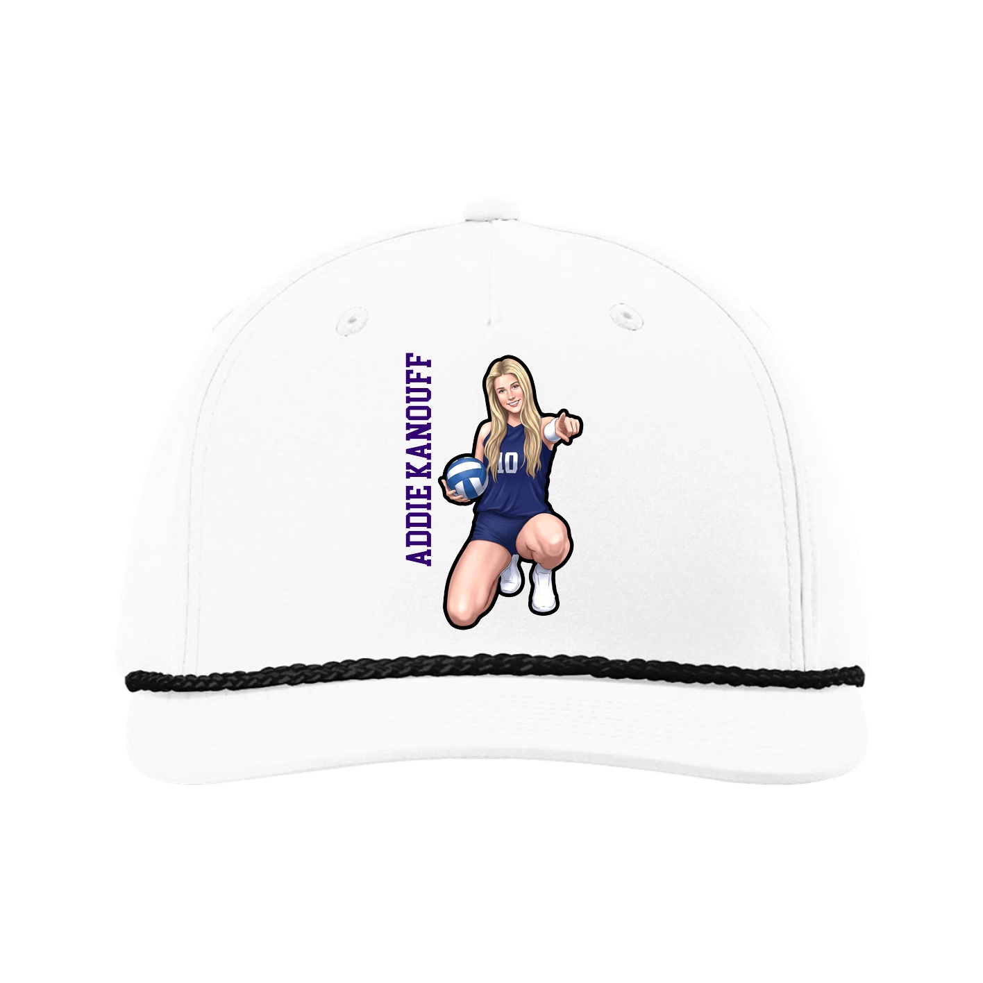 Five-Panel Classic Rope Cap — Name Vertical in White