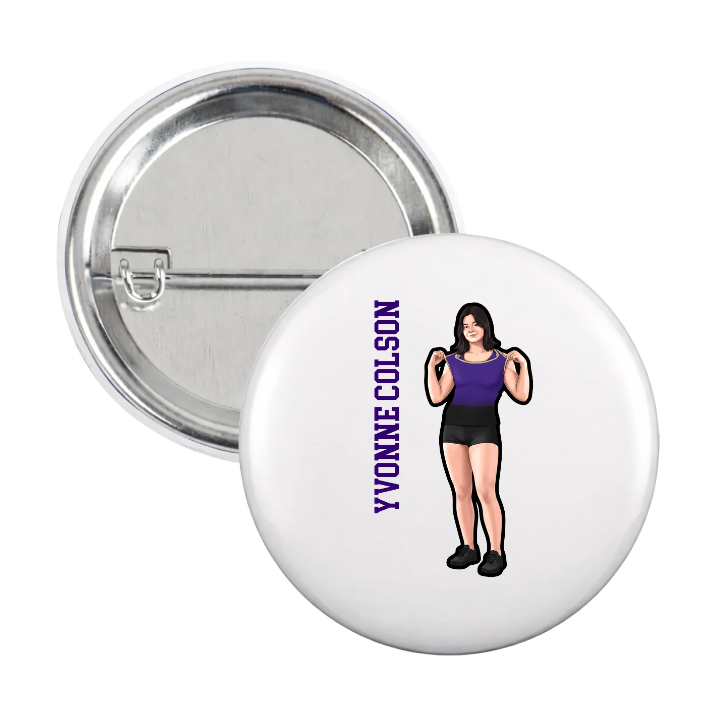 Game Day Button — Name Vertical in White