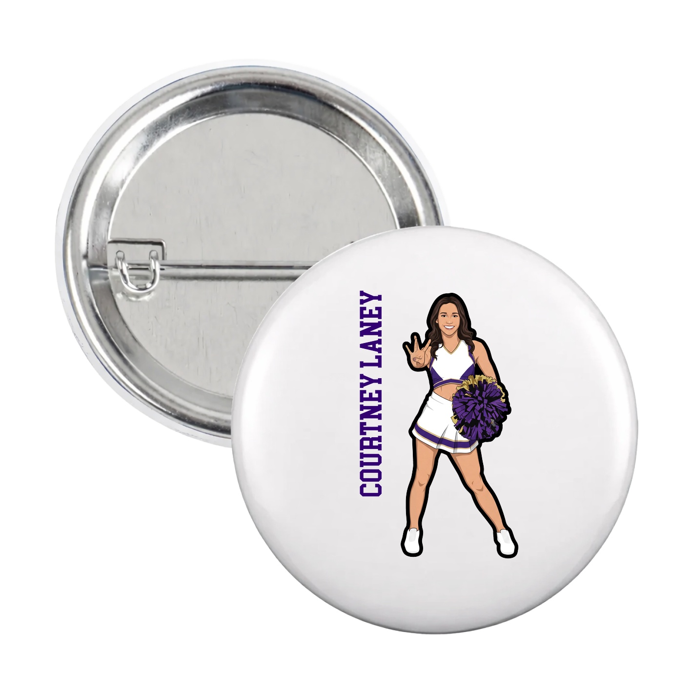 Game Day Button — Name Vertical in White