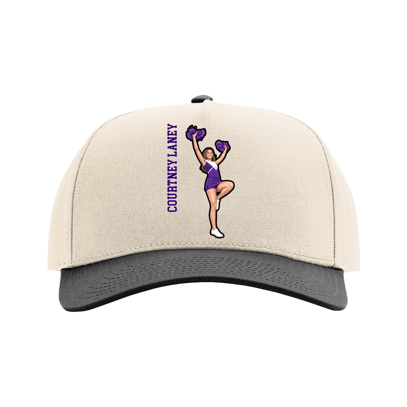 Full Fabric Five-Panel Champ Cap — Name Vertical in Cream/Black