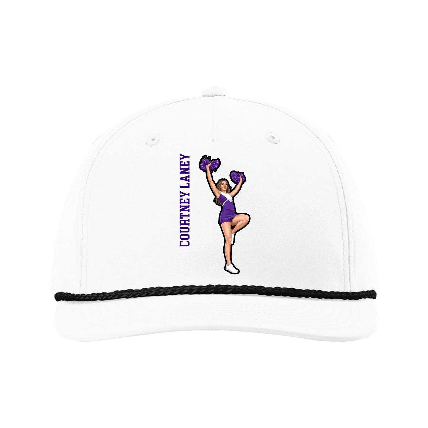 Five-Panel Classic Rope Cap — Name Vertical in White