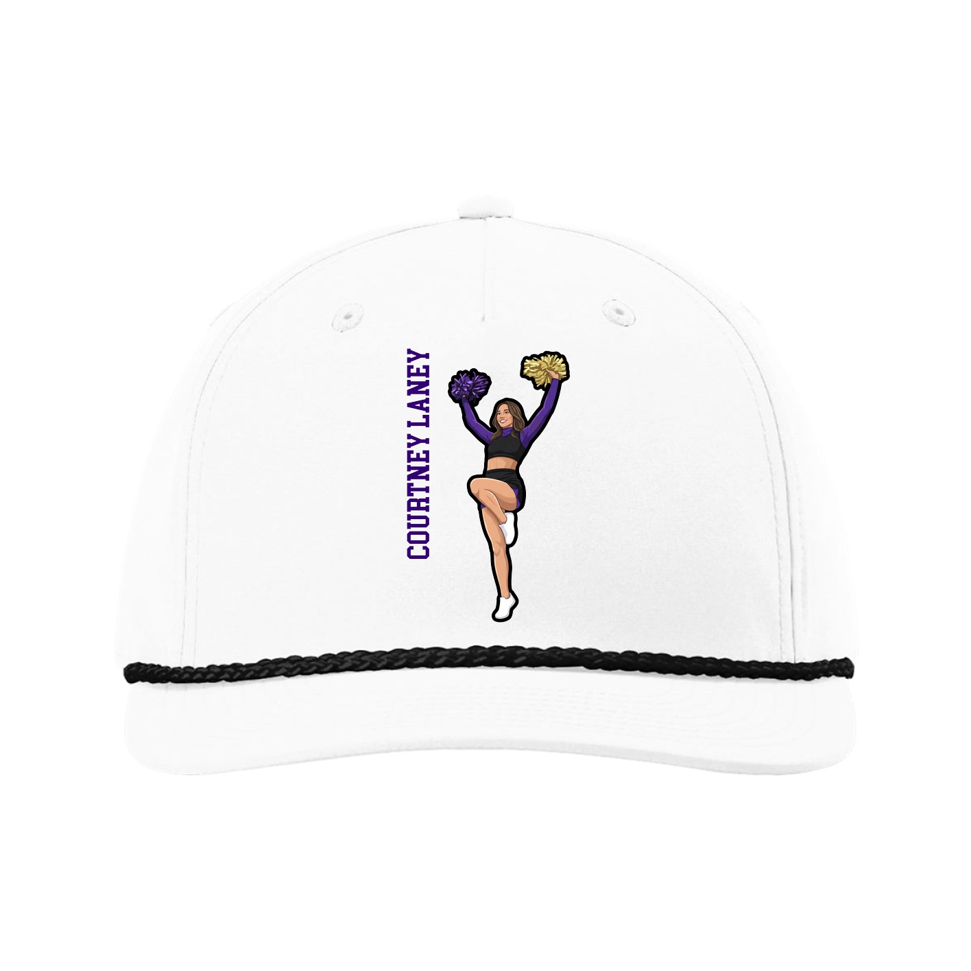 Five-Panel Classic Rope Cap — Name Vertical in White