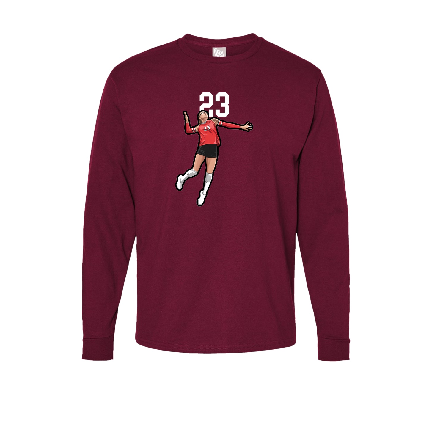 Long Sleeve Tee — Number Top in Cardinal