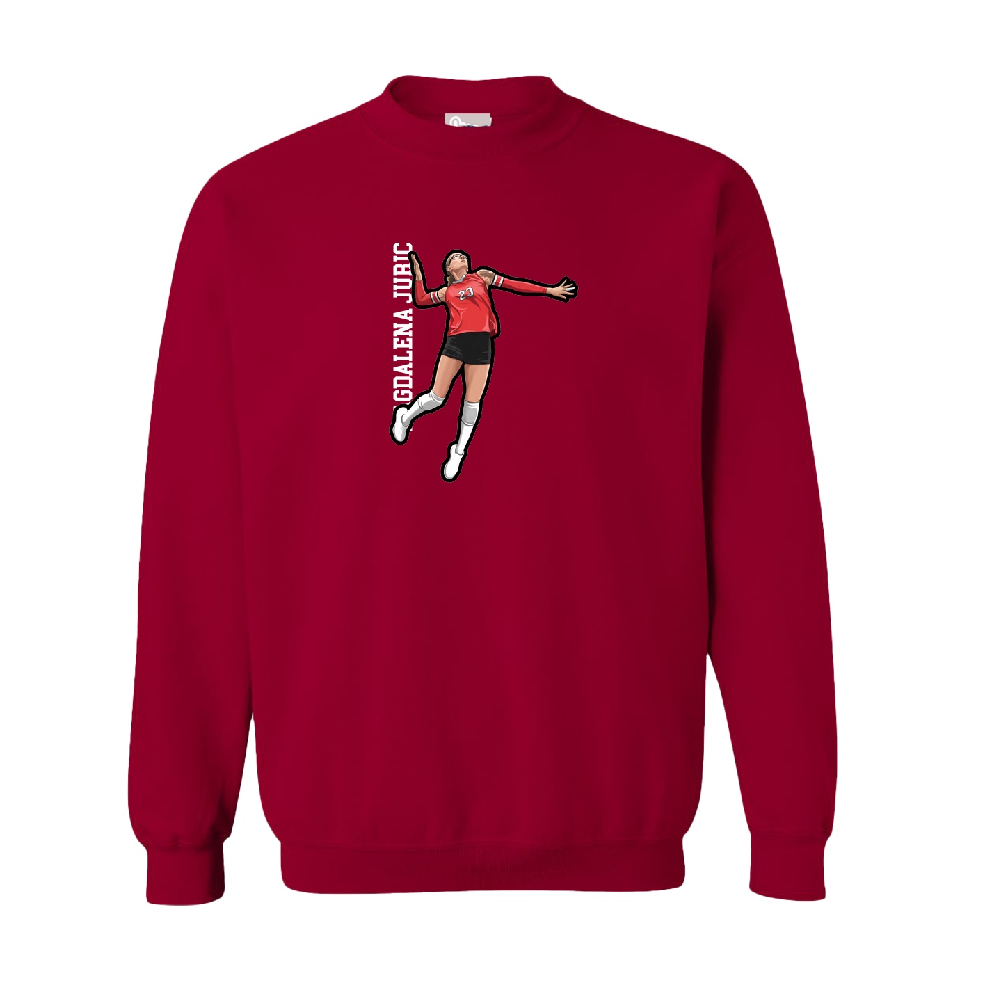Fleece Crew — Name Vertical in Cardinal