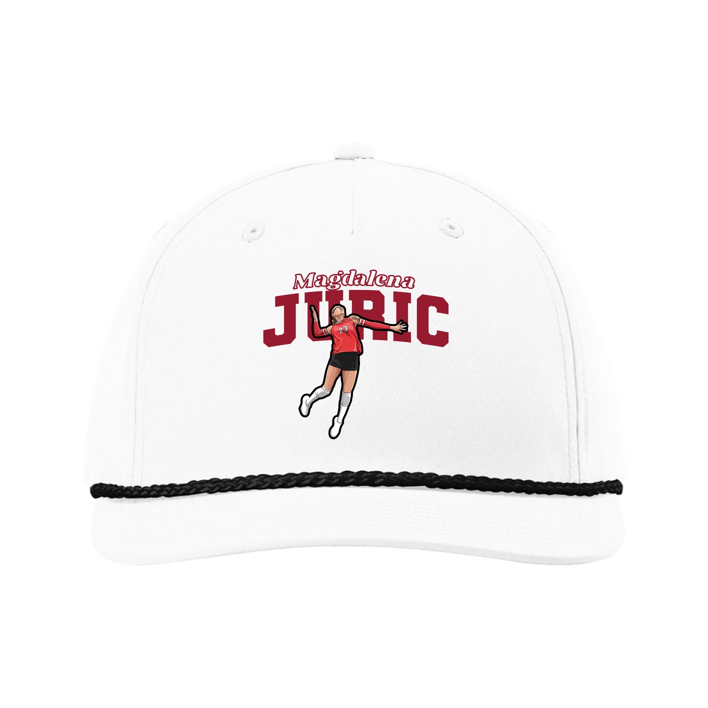Five-Panel Classic Rope Cap — Name Arch in White