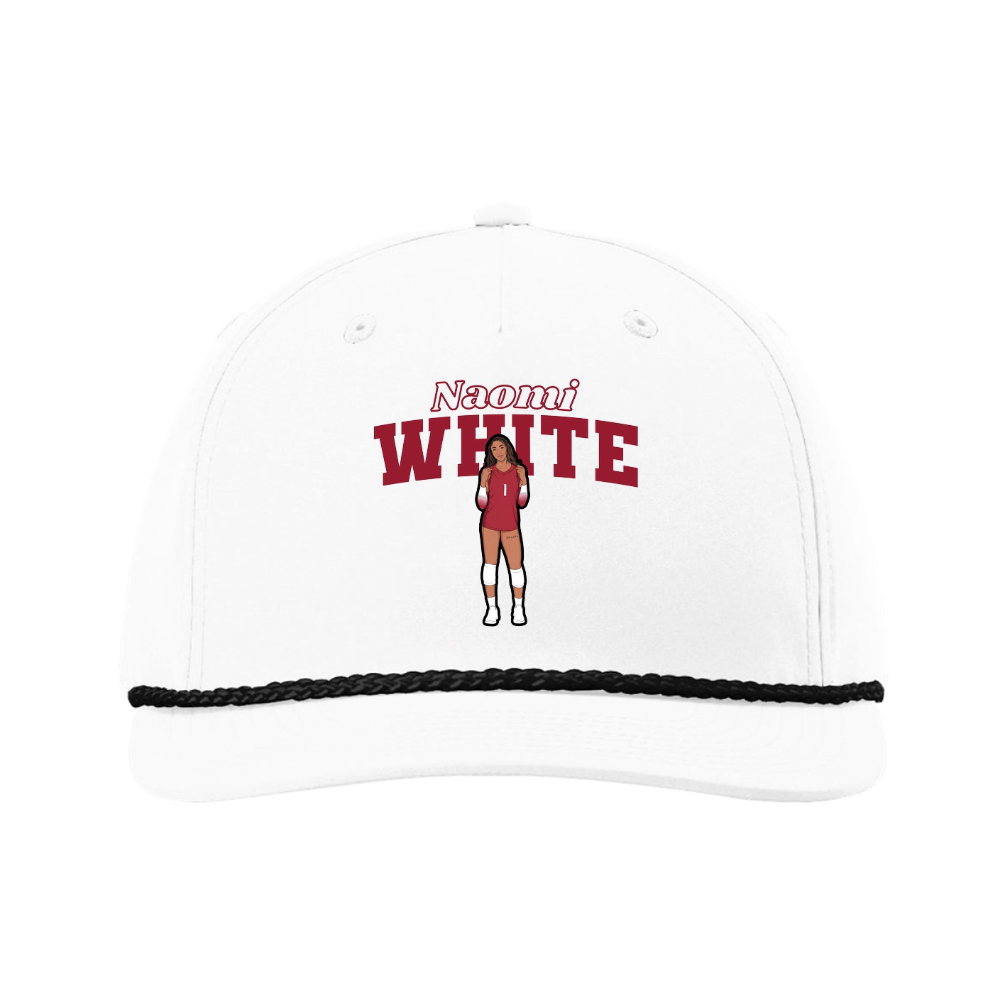 Five-Panel Classic Rope Cap — Name Arch in White