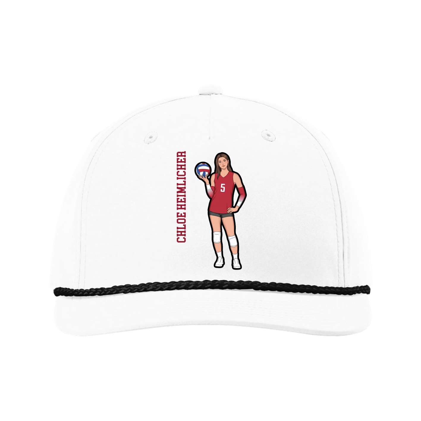Five-Panel Classic Rope Cap — Name Vertical in White