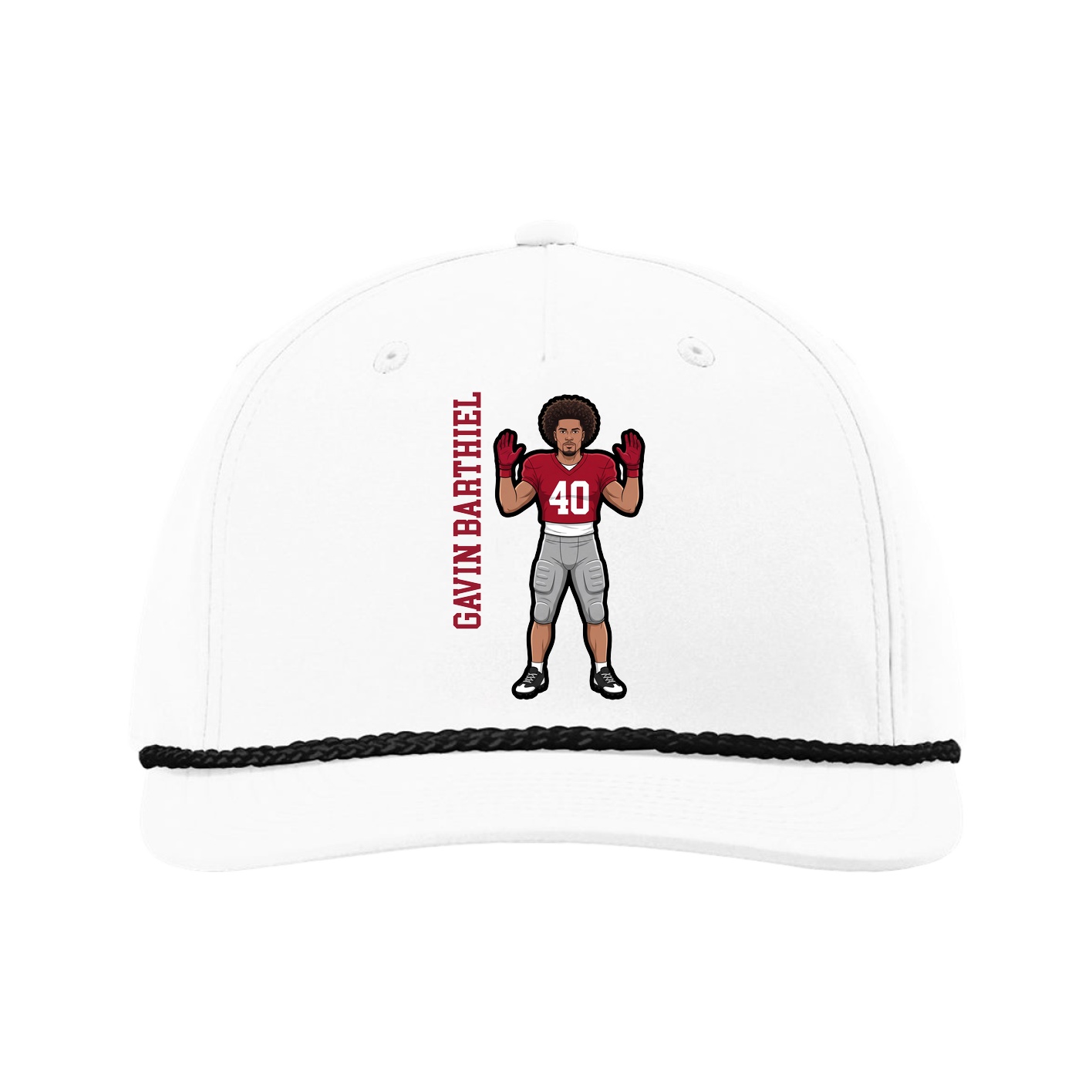 Five-Panel Classic Rope Cap — Name Vertical in White