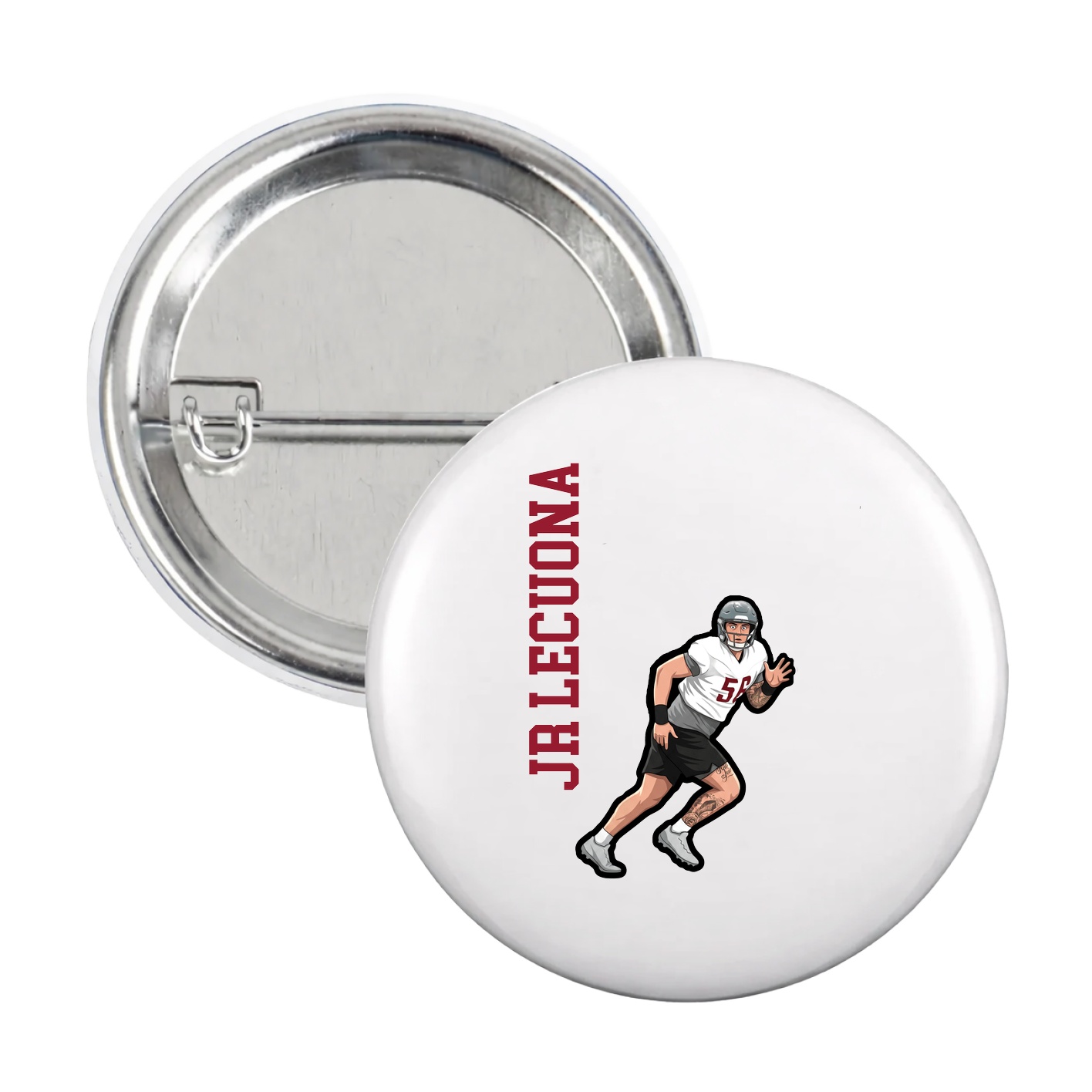 Game Day Button — Name Vertical in White