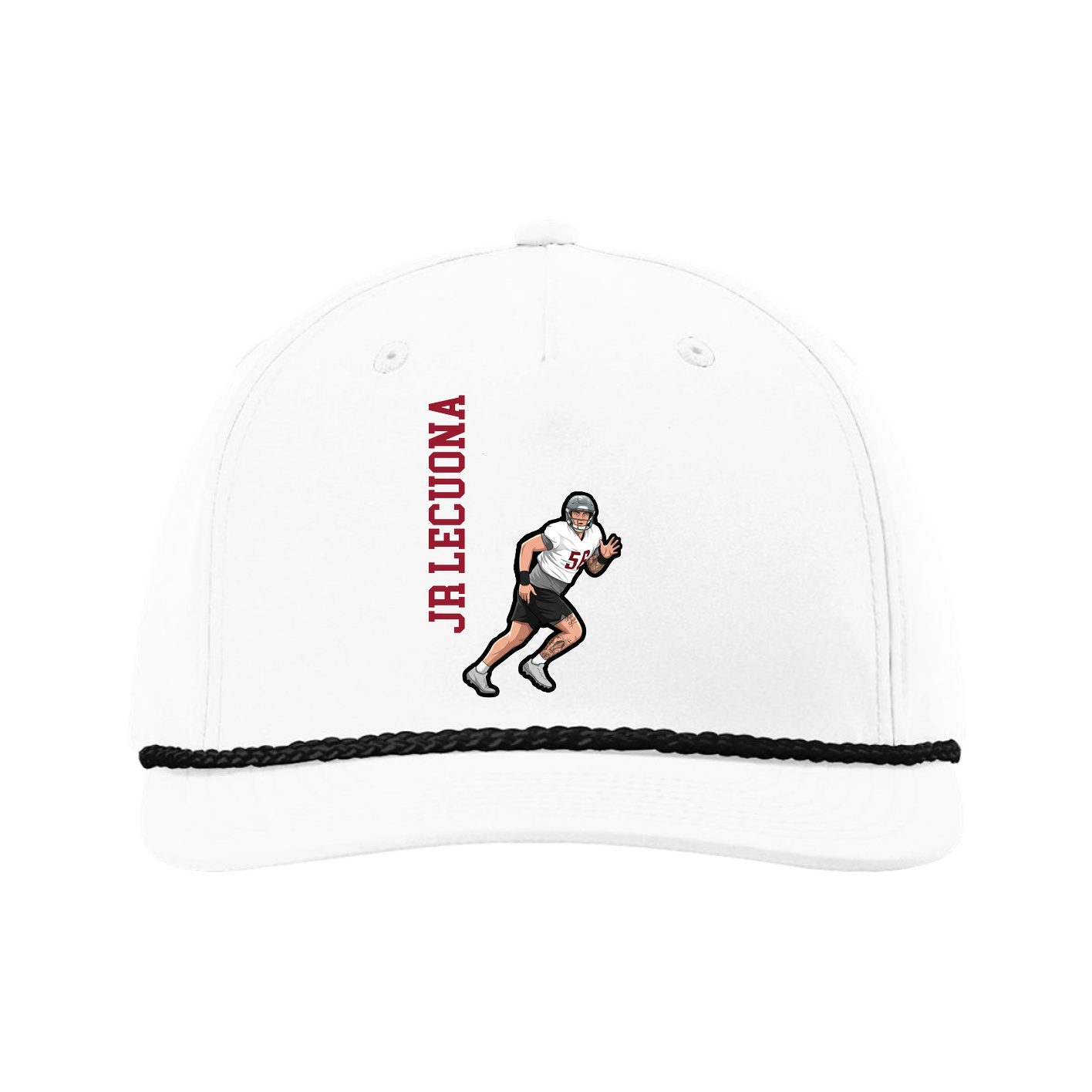 Five-Panel Classic Rope Cap — Name Vertical in White