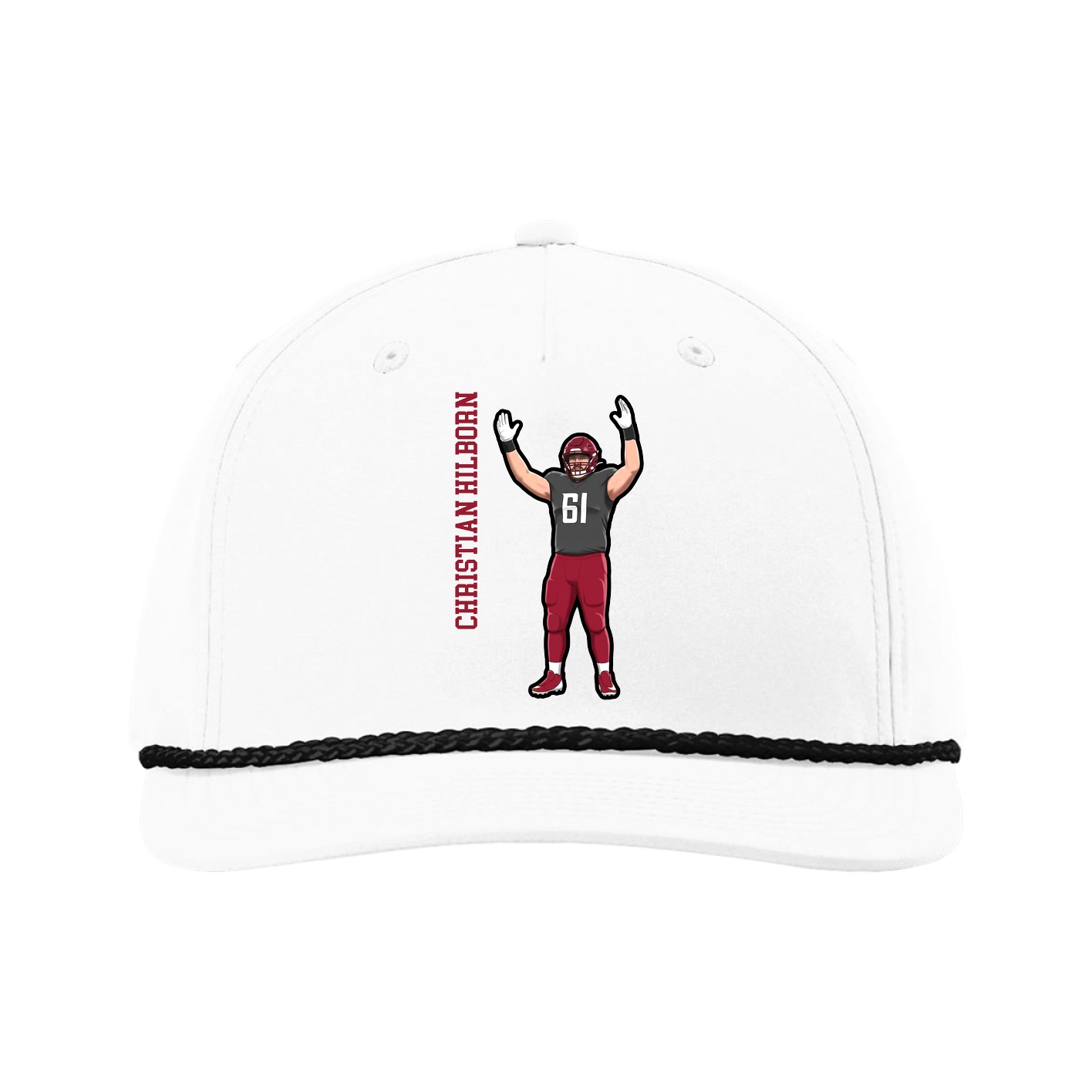 Five-Panel Classic Rope Cap — Name Vertical in White