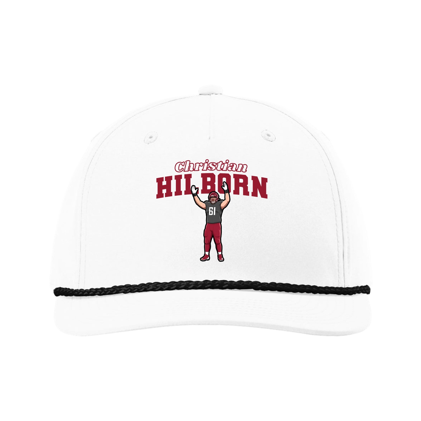 Five-Panel Classic Rope Cap — Name Arch in White