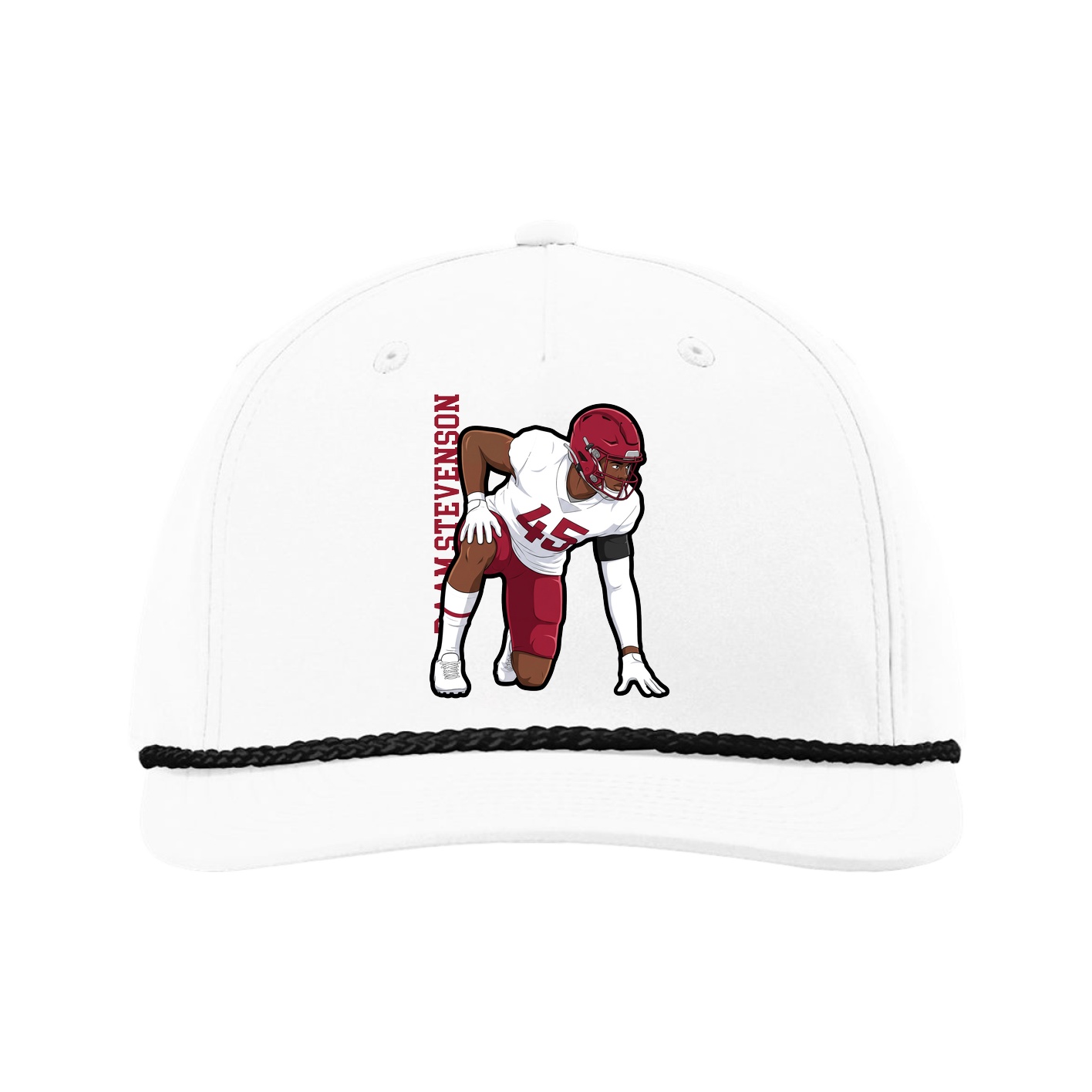 Five-Panel Classic Rope Cap — Name Vertical in White