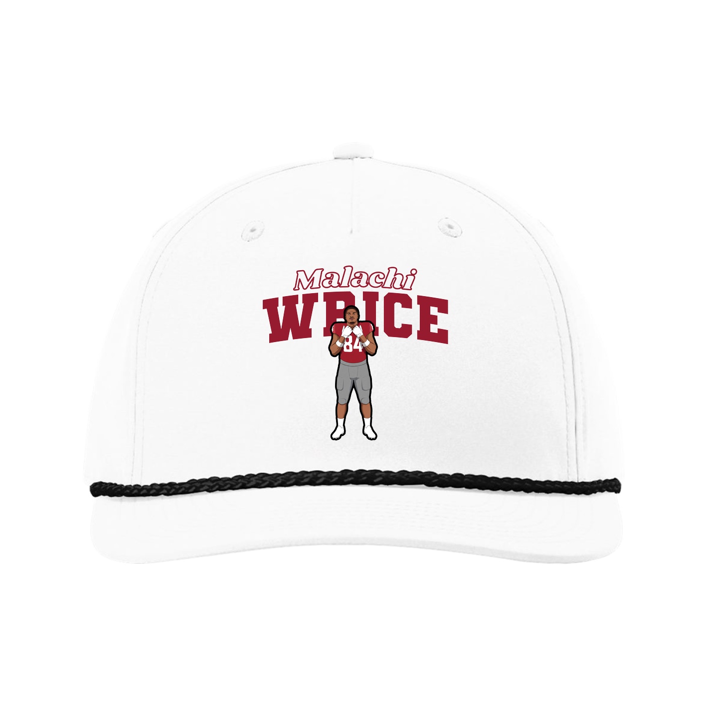 Five-Panel Classic Rope Cap — Name Arch in White